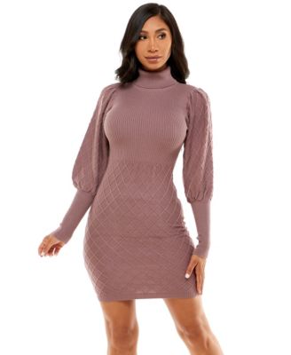 Bebe Women'S Puff Sleeve Quilted Sweather Dress, Large