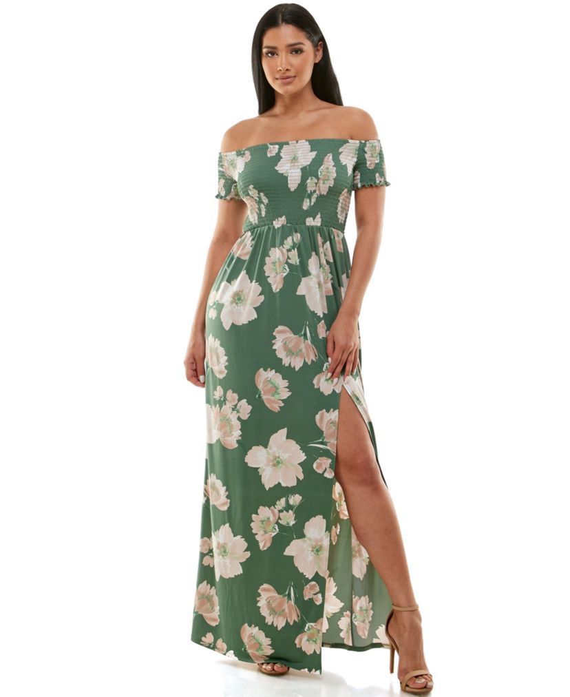 Bebe WomenS Off Shoulder Slit Maxi Dress