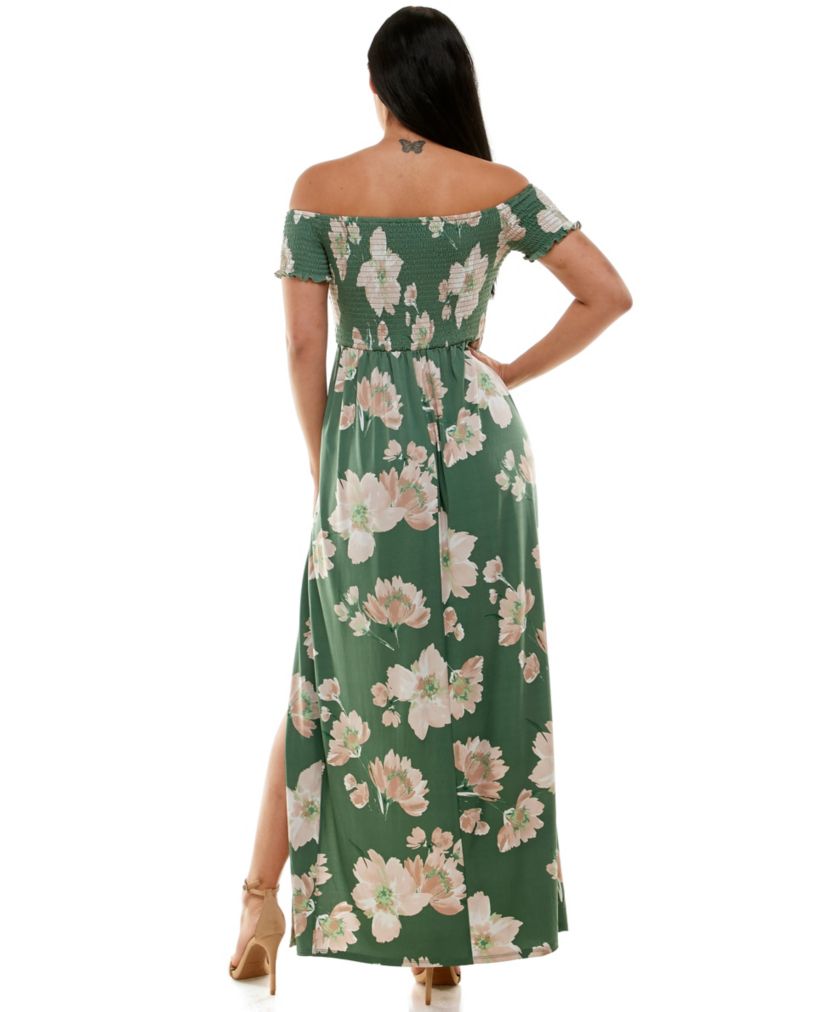 Bebe WomenS Off Shoulder Slit Maxi Dress