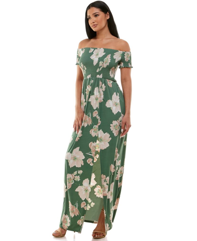 Bebe WomenS Off Shoulder Slit Maxi Dress