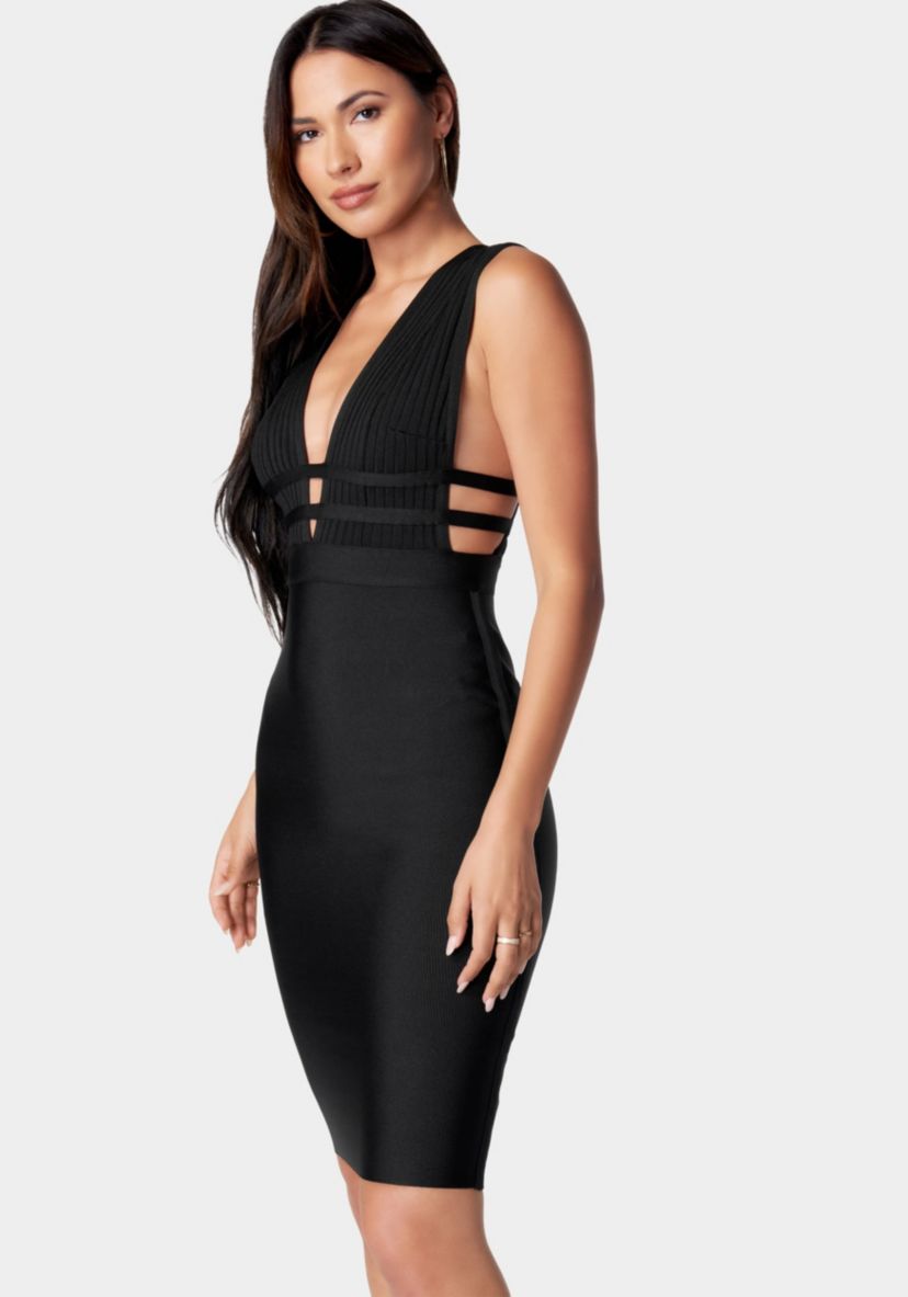 Bebe WomenS Plunge Neck Bandage Dress