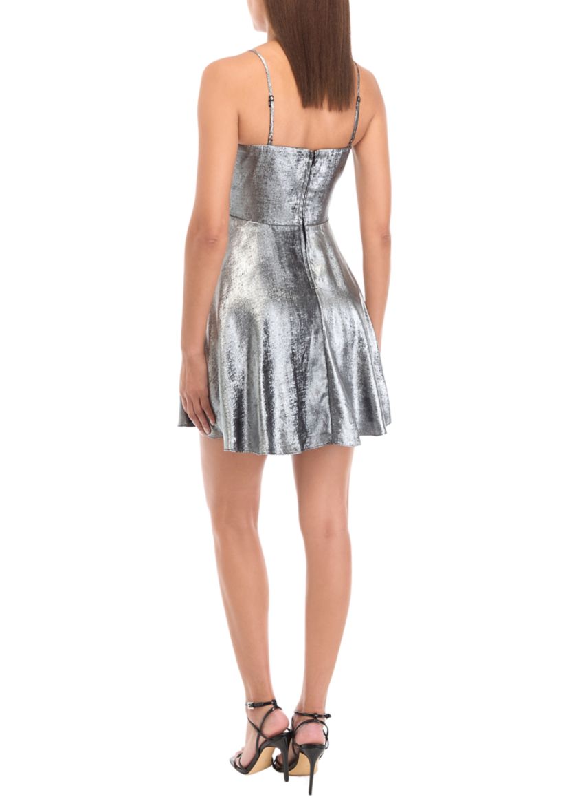 Womens Sleeveless Metallic Fit and Flare Dress