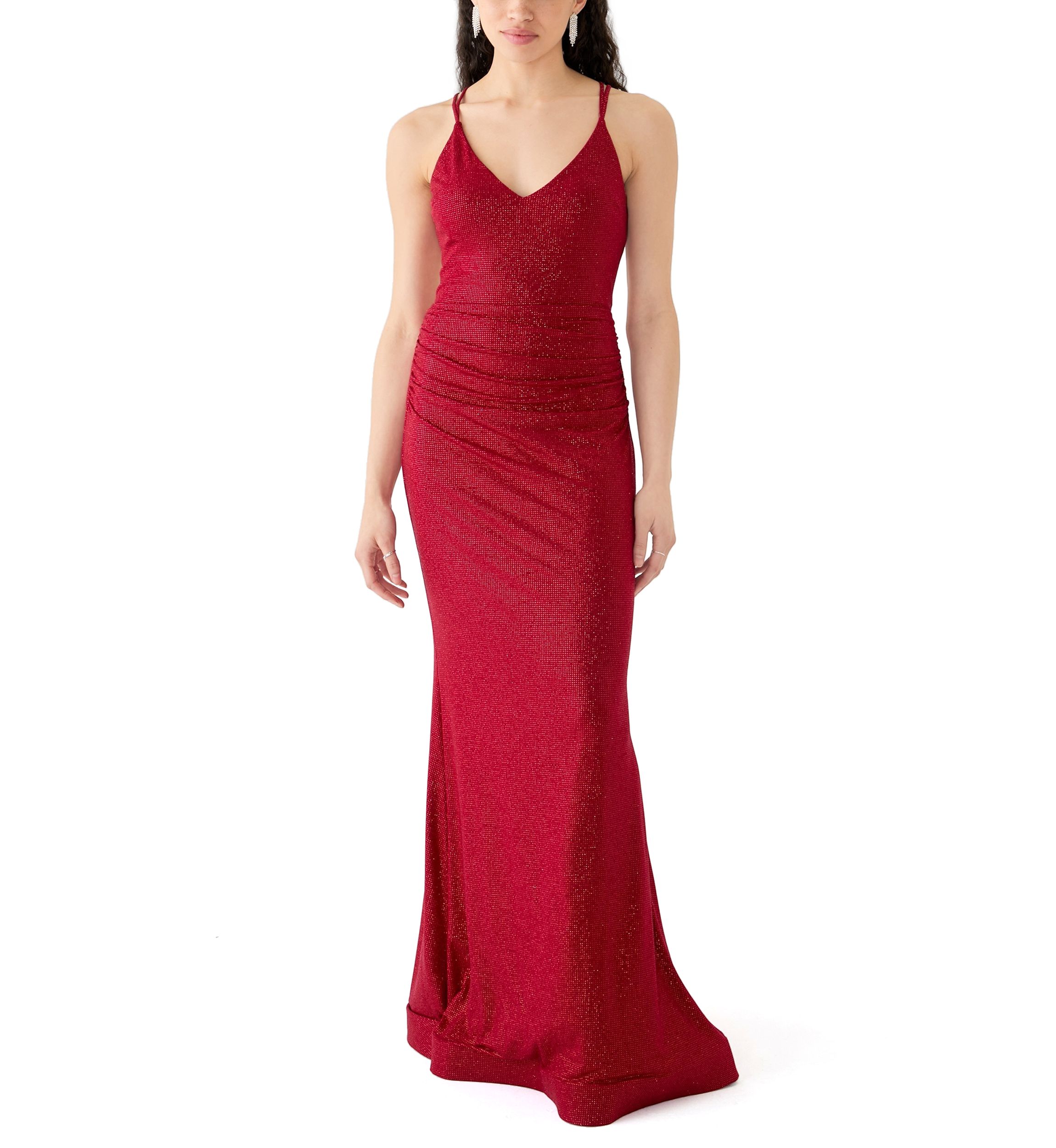 Womens Sleeveless Knit V-Neck Gown