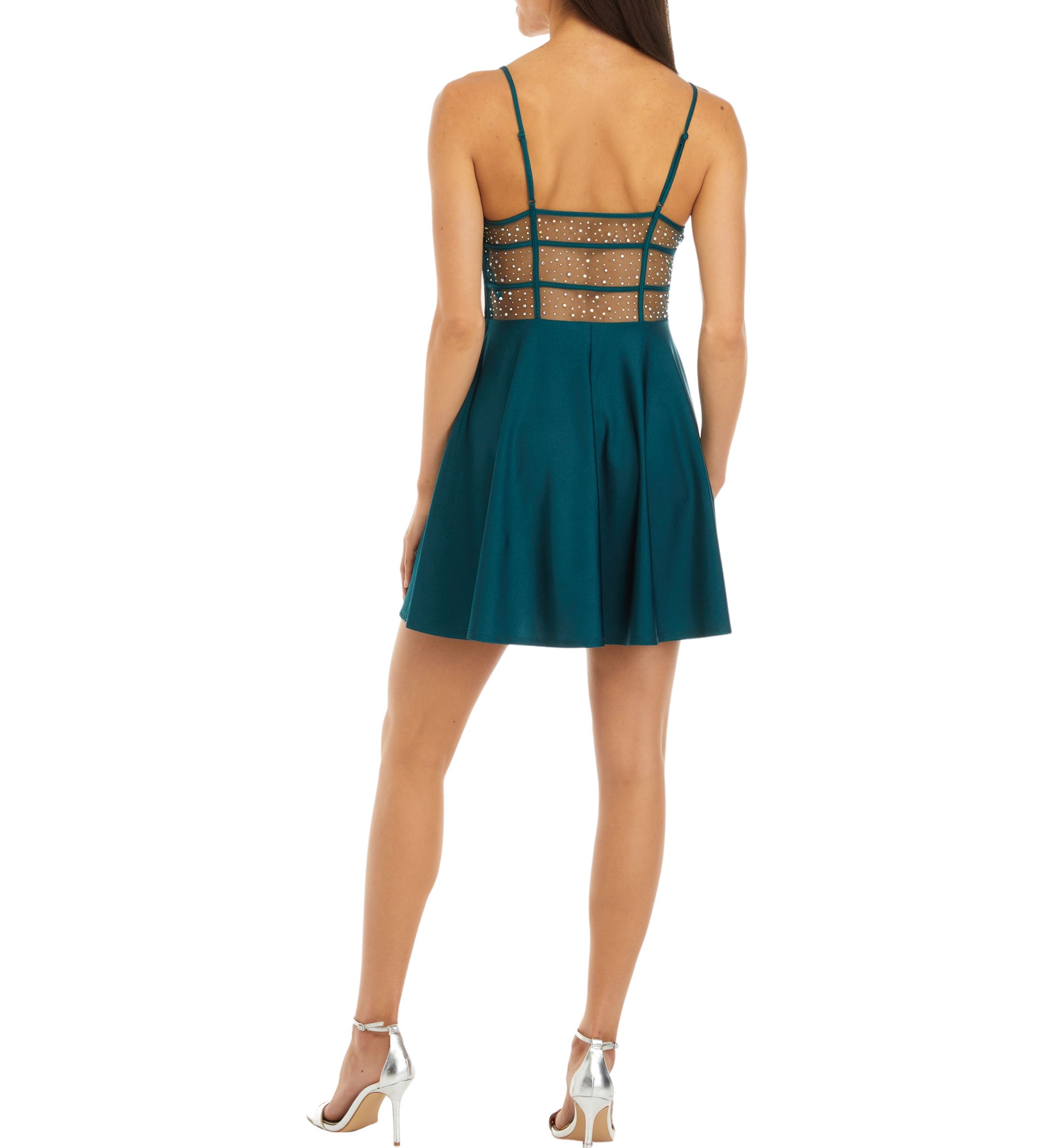 Womens Sleeveless Square Neck Satin Fit and Flare Dress