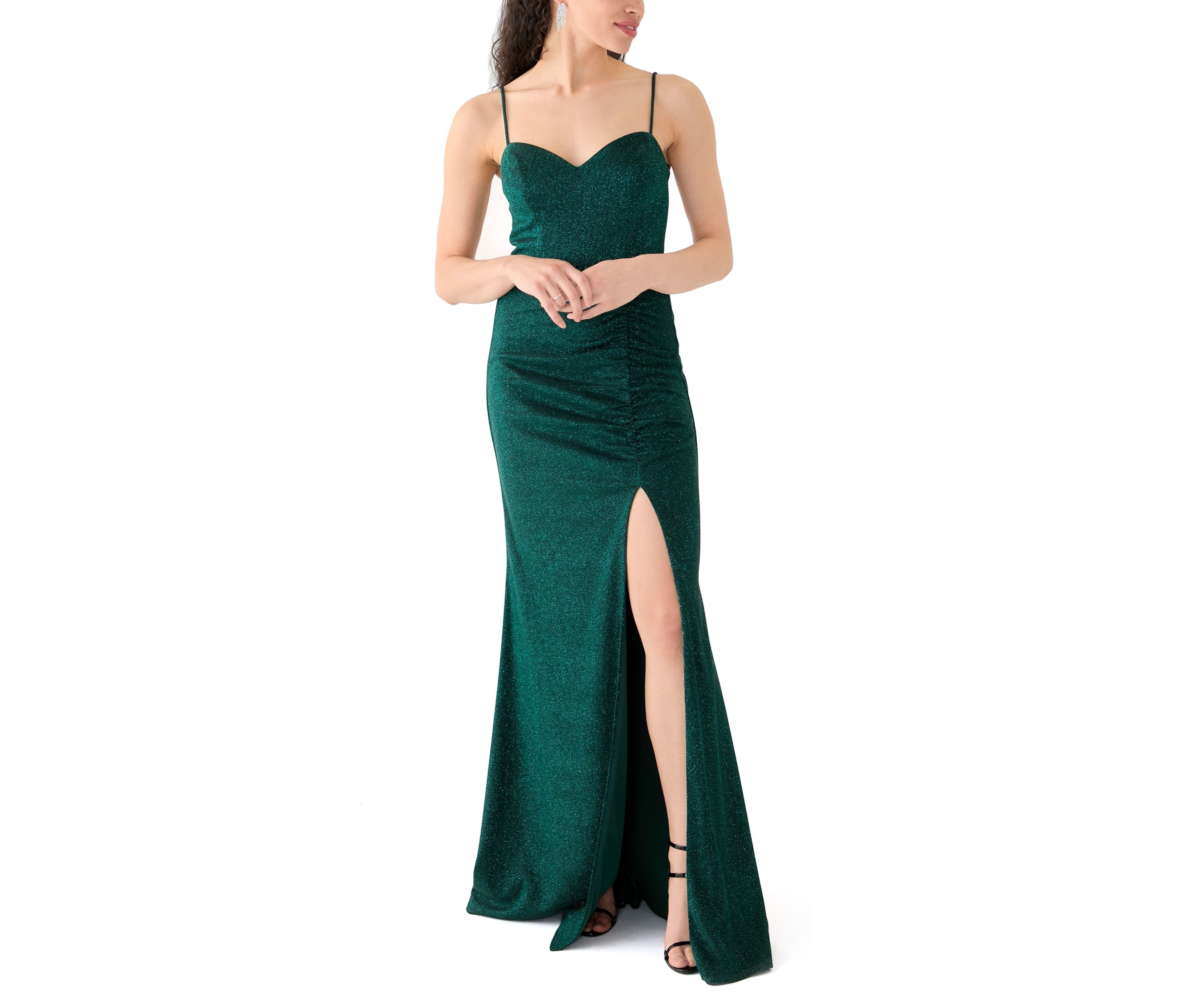 Womens Sleeveless Solid Glitter Knit Gown