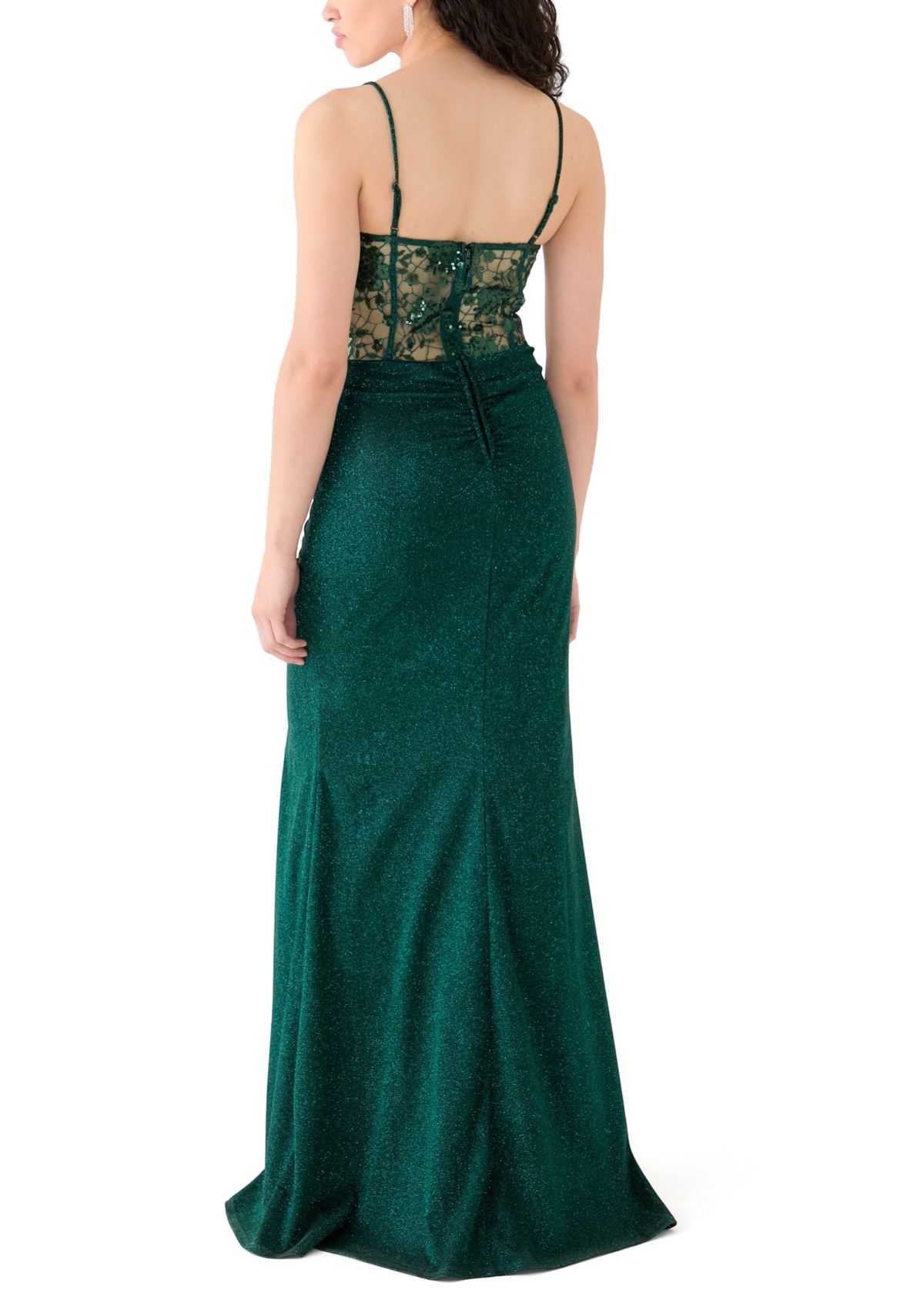 Womens Sleeveless Solid Glitter Knit Gown