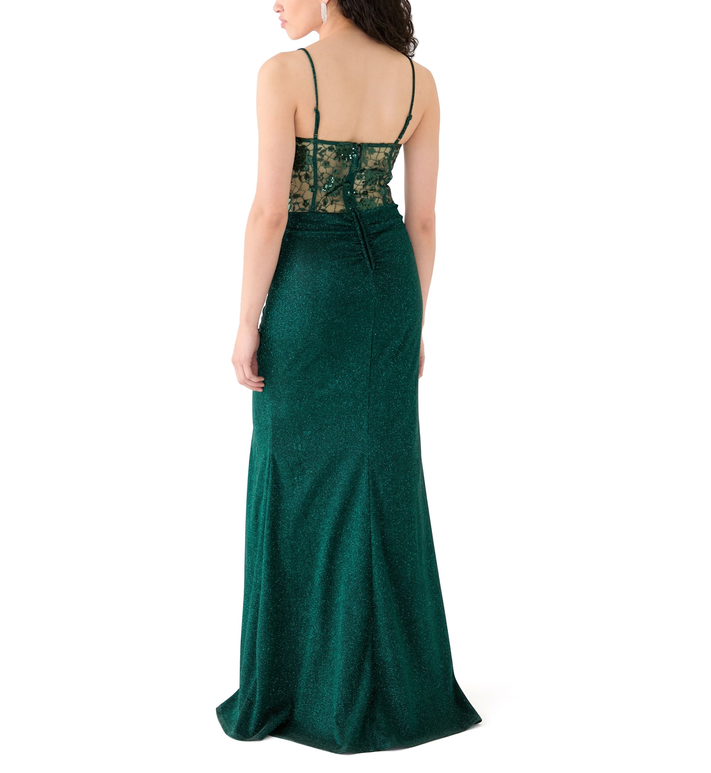 Womens Sleeveless Solid Glitter Knit Gown