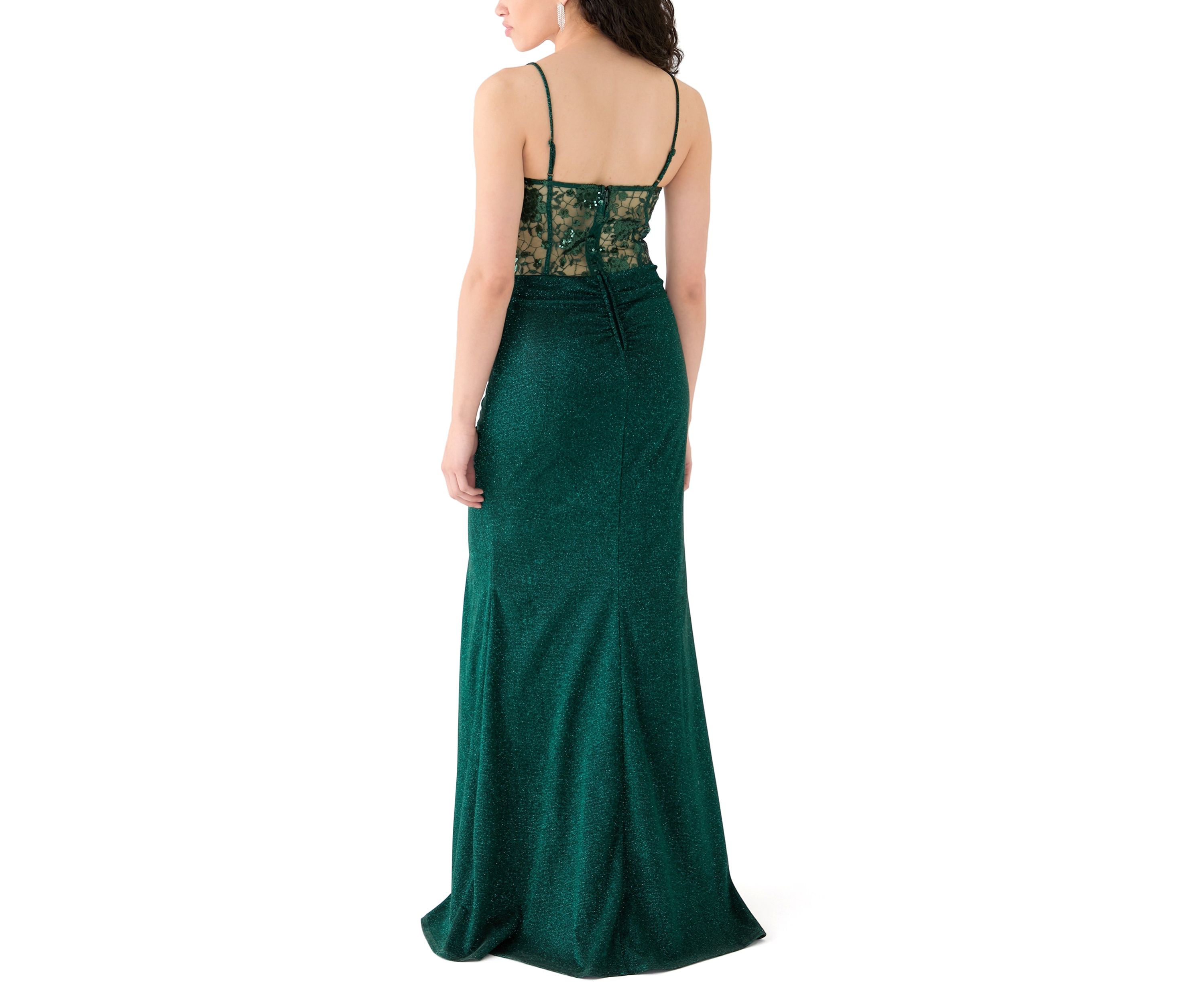 Womens Sleeveless Solid Glitter Knit Gown