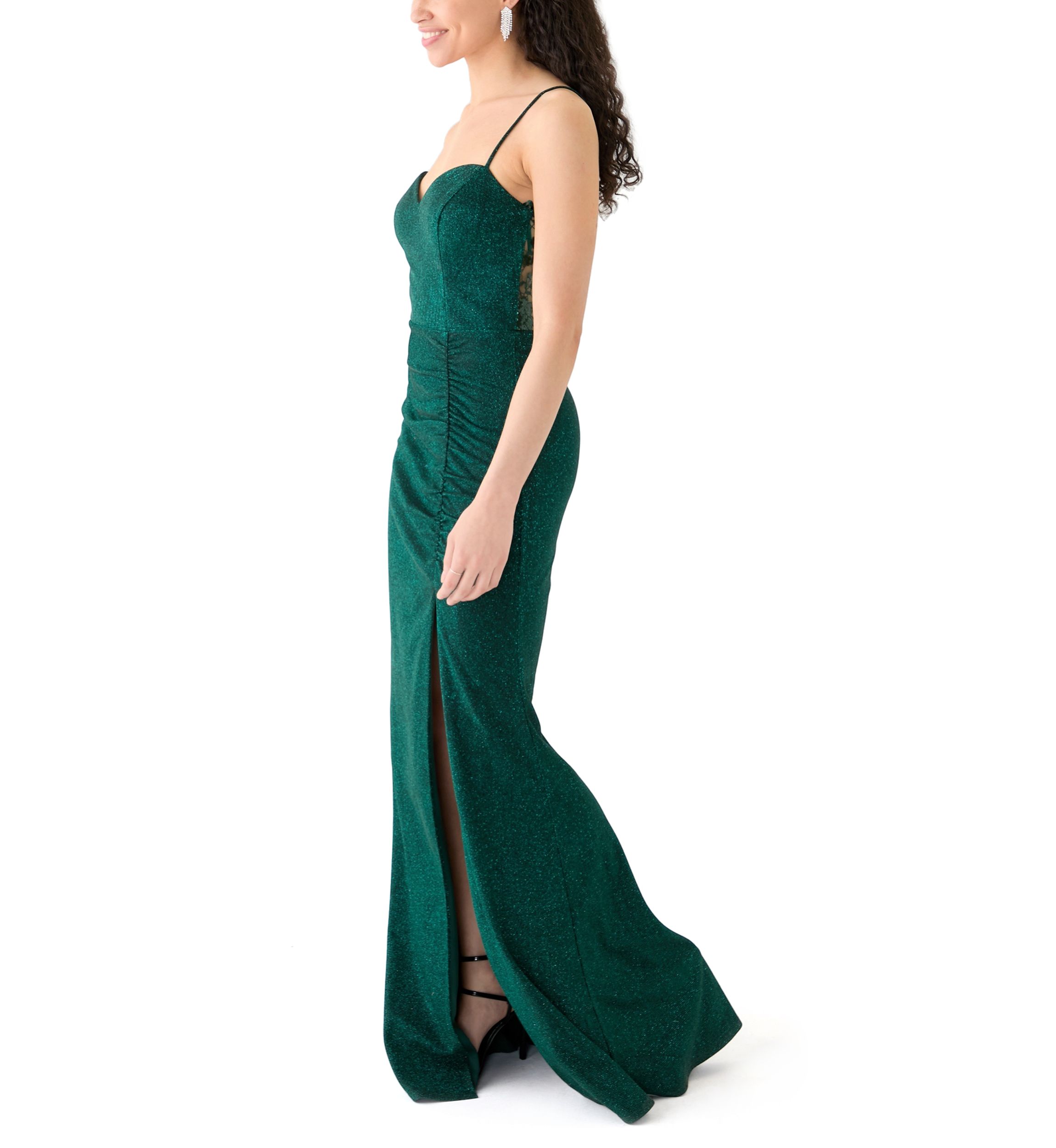 Womens Sleeveless Solid Glitter Knit Gown