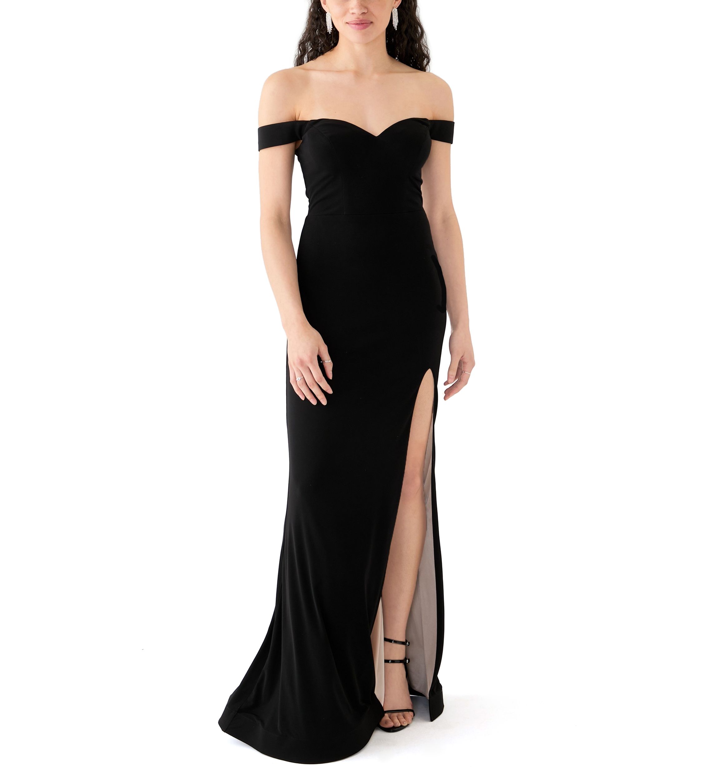 Womens Off the Shoulder Solid Slim Gown