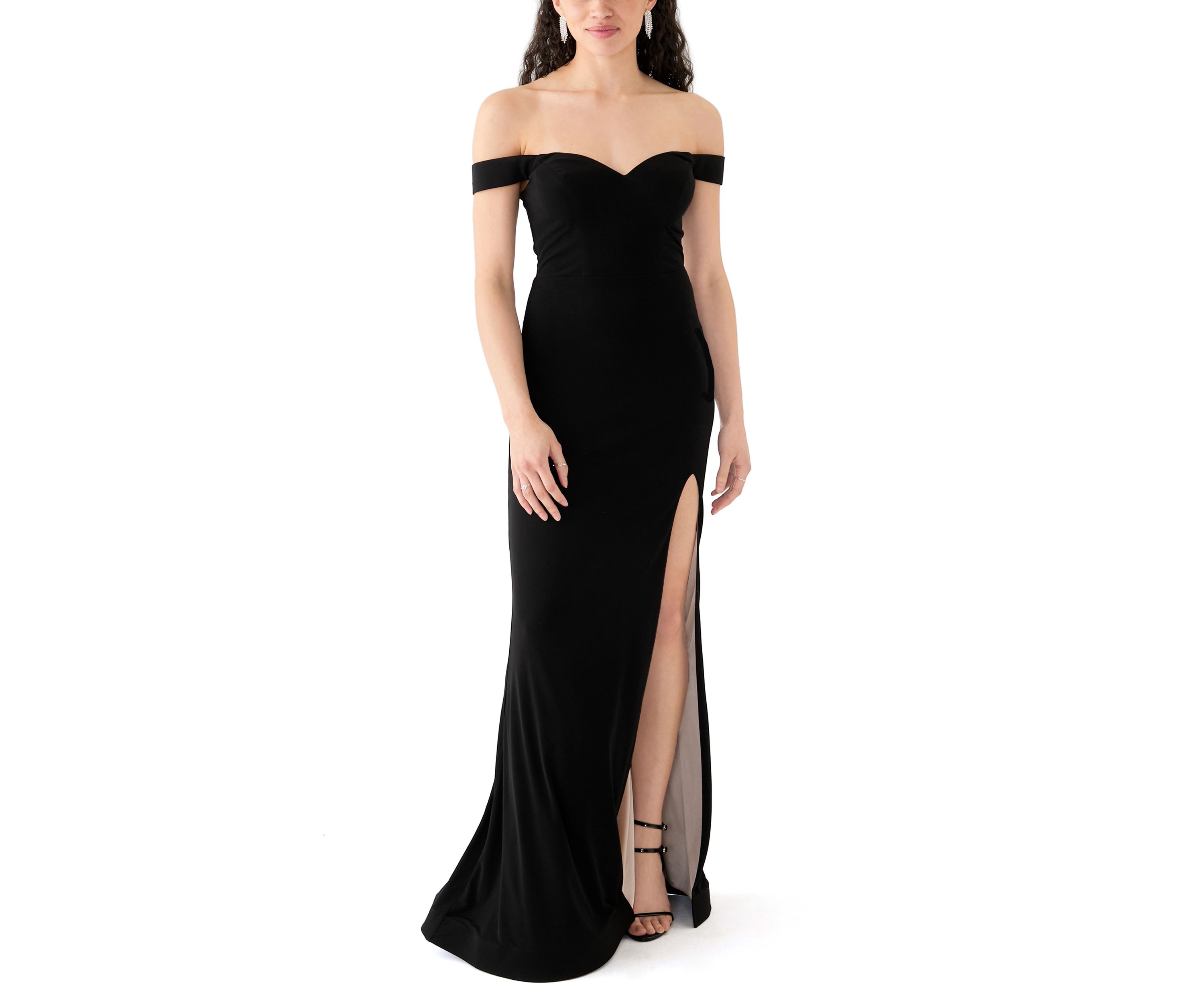 Womens Off the Shoulder Solid Slim Gown