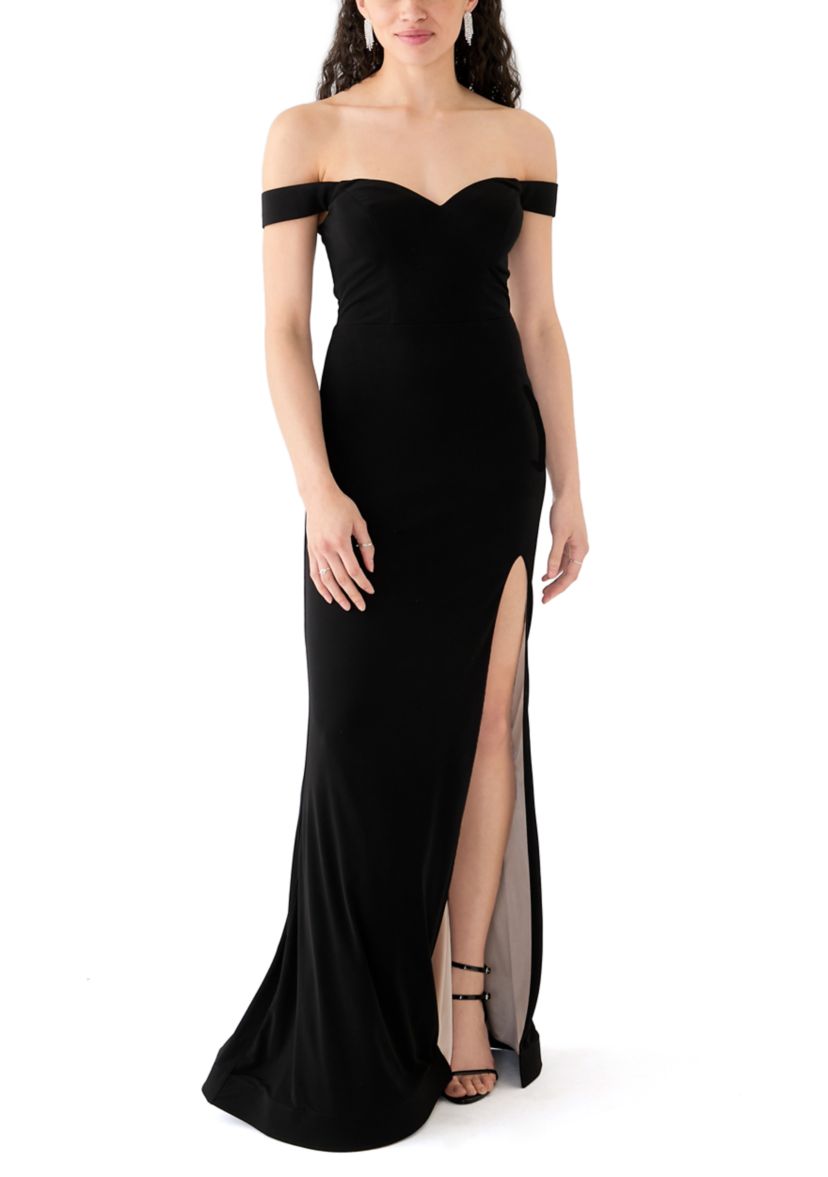 Womens Off the Shoulder Solid Slim Gown