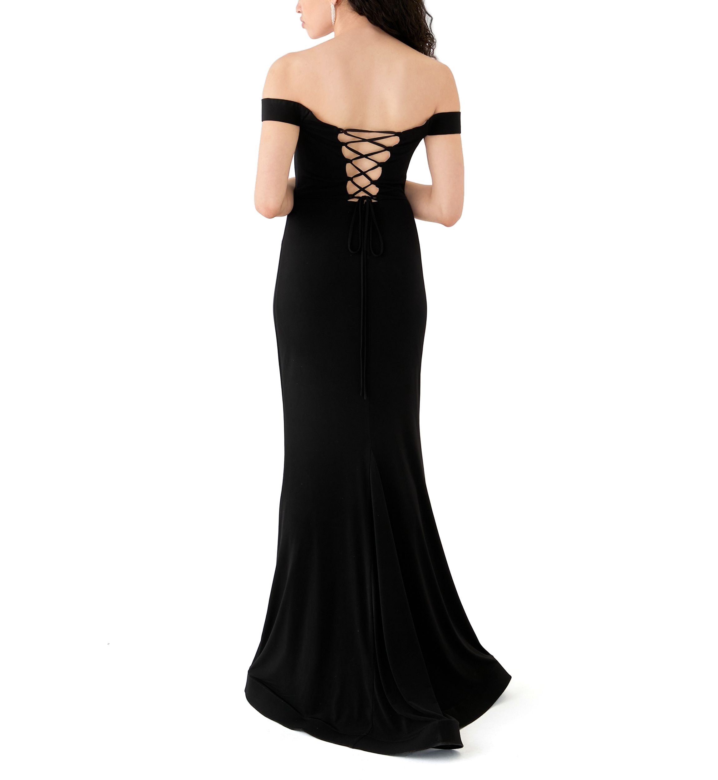 Womens Off the Shoulder Solid Slim Gown