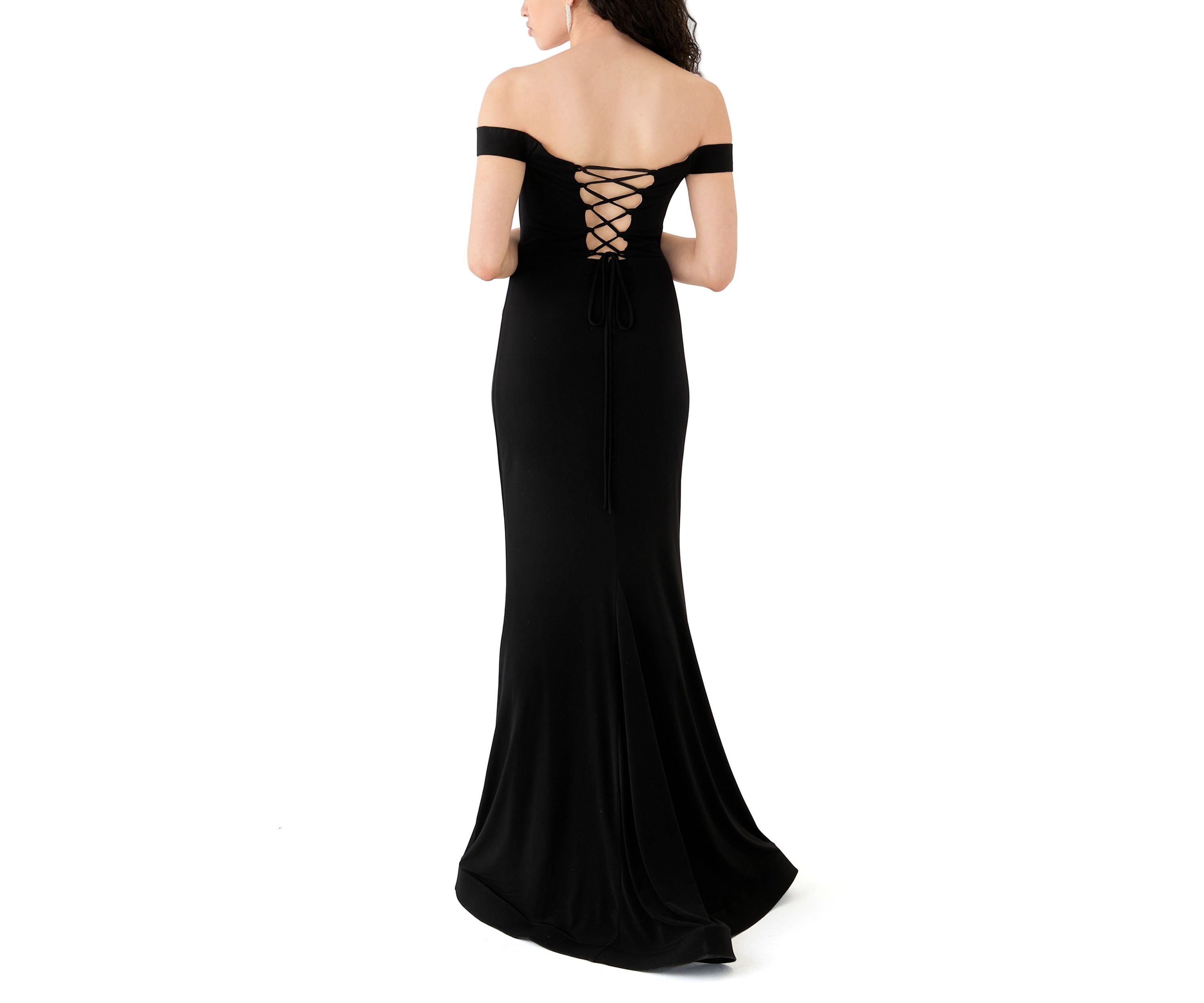 Womens Off the Shoulder Solid Slim Gown