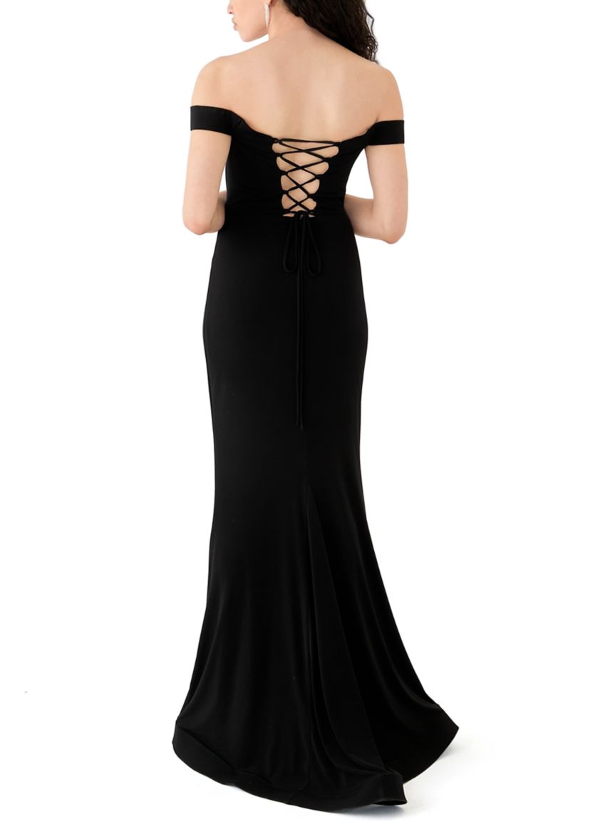 Womens Off the Shoulder Solid Slim Gown