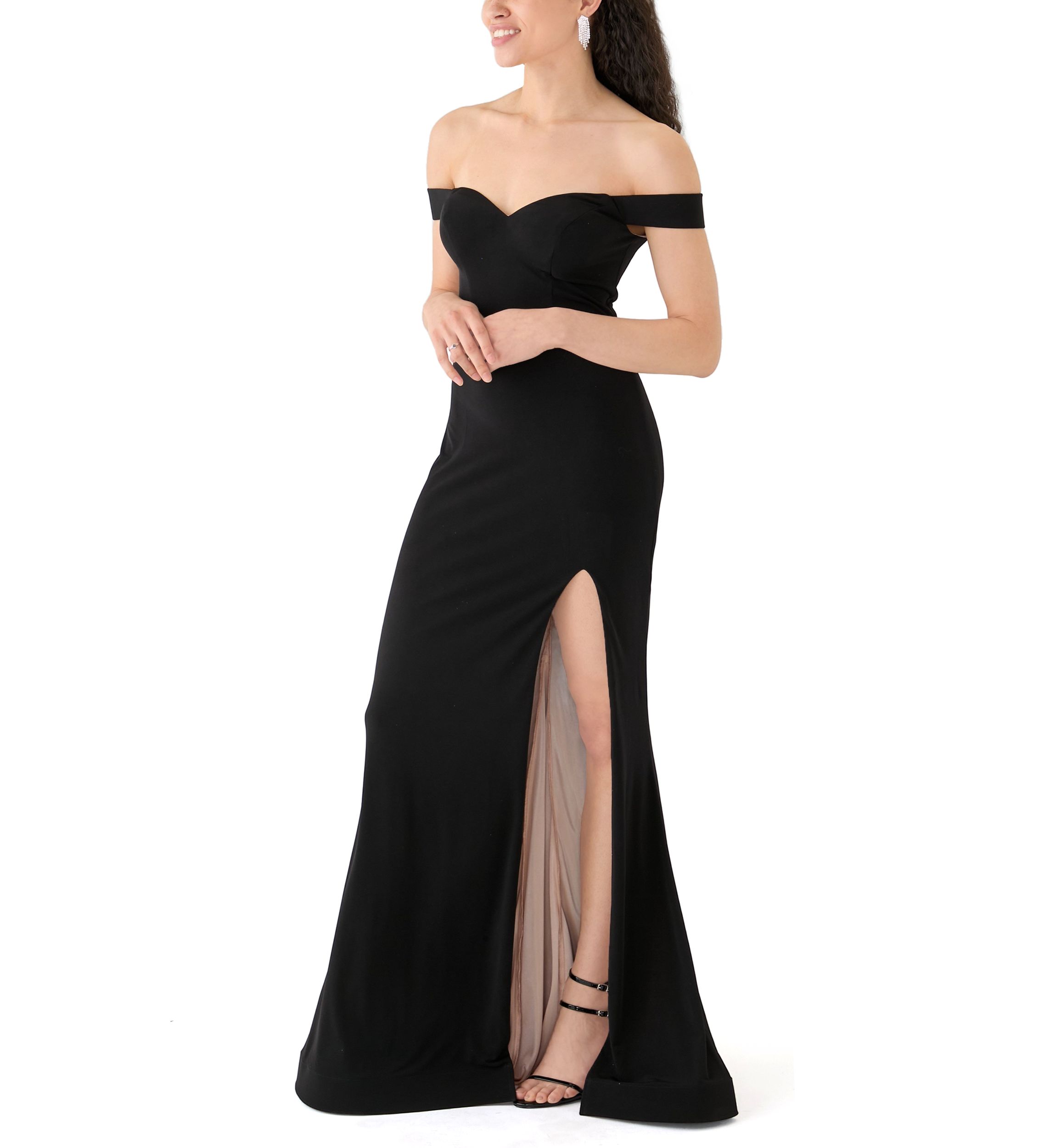 Womens Off the Shoulder Solid Slim Gown