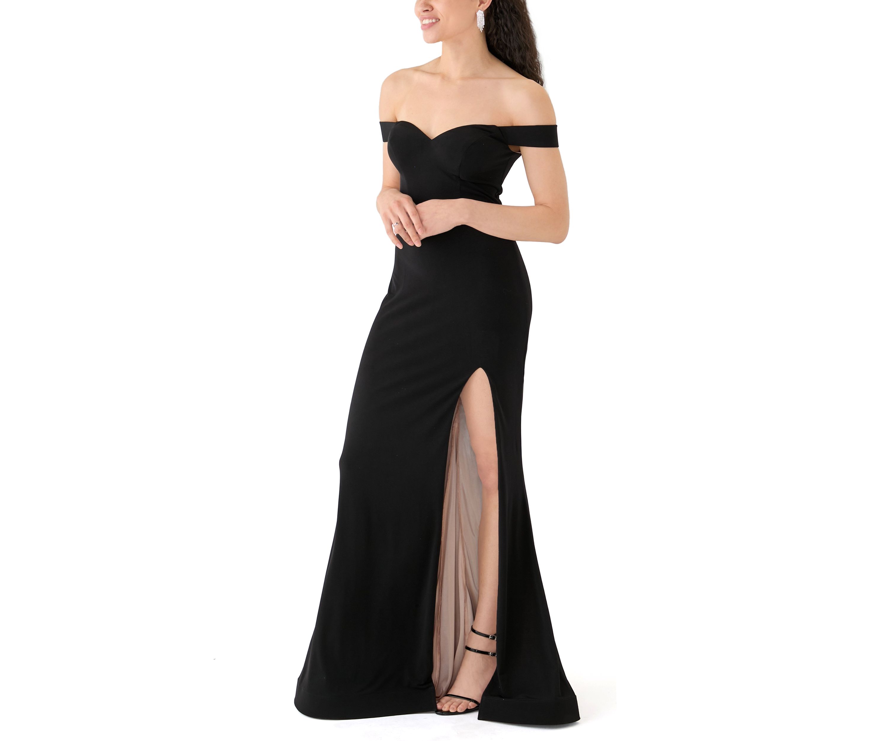 Womens Off the Shoulder Solid Slim Gown