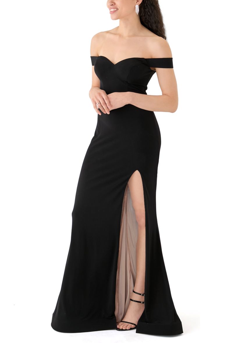 Womens Off the Shoulder Solid Slim Gown