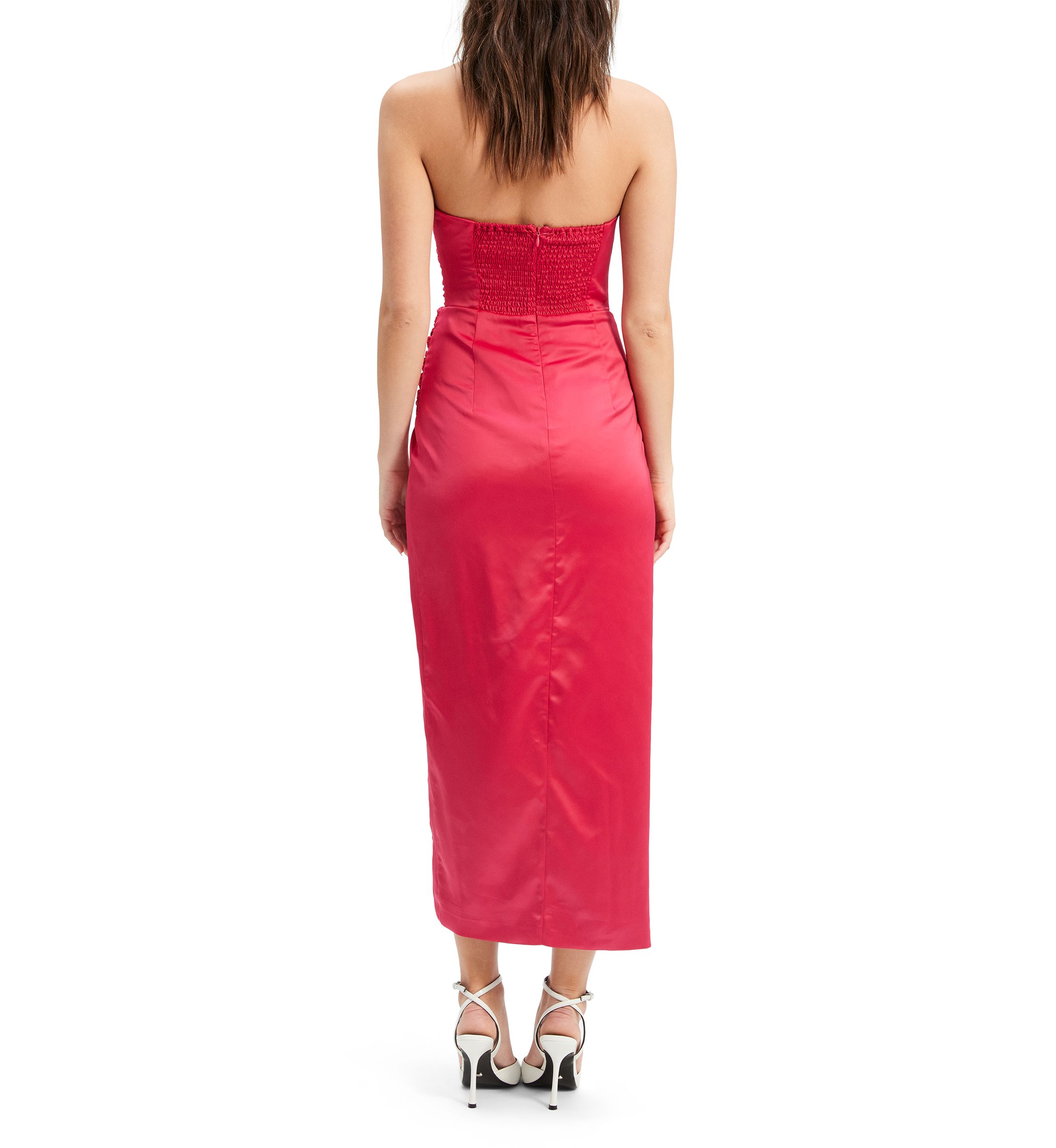 Womens Strapless Satin Slit Maxi Dress 