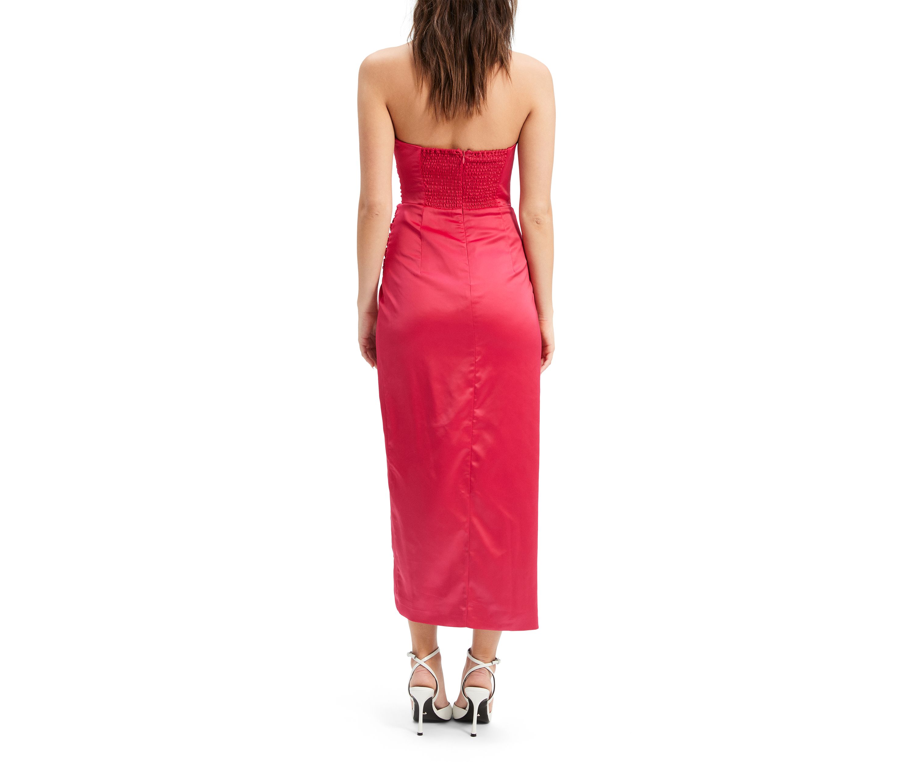 Womens Strapless Satin Slit Maxi Dress 