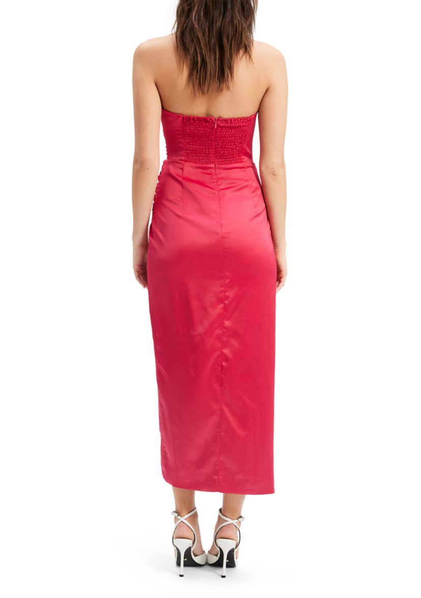 Womens Strapless Satin Slit Maxi Dress 
