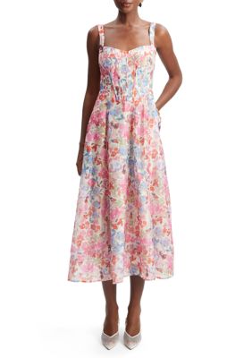 bardot corset midi dress in pink floral Bardot Women's Lilah Corset Midi Dress