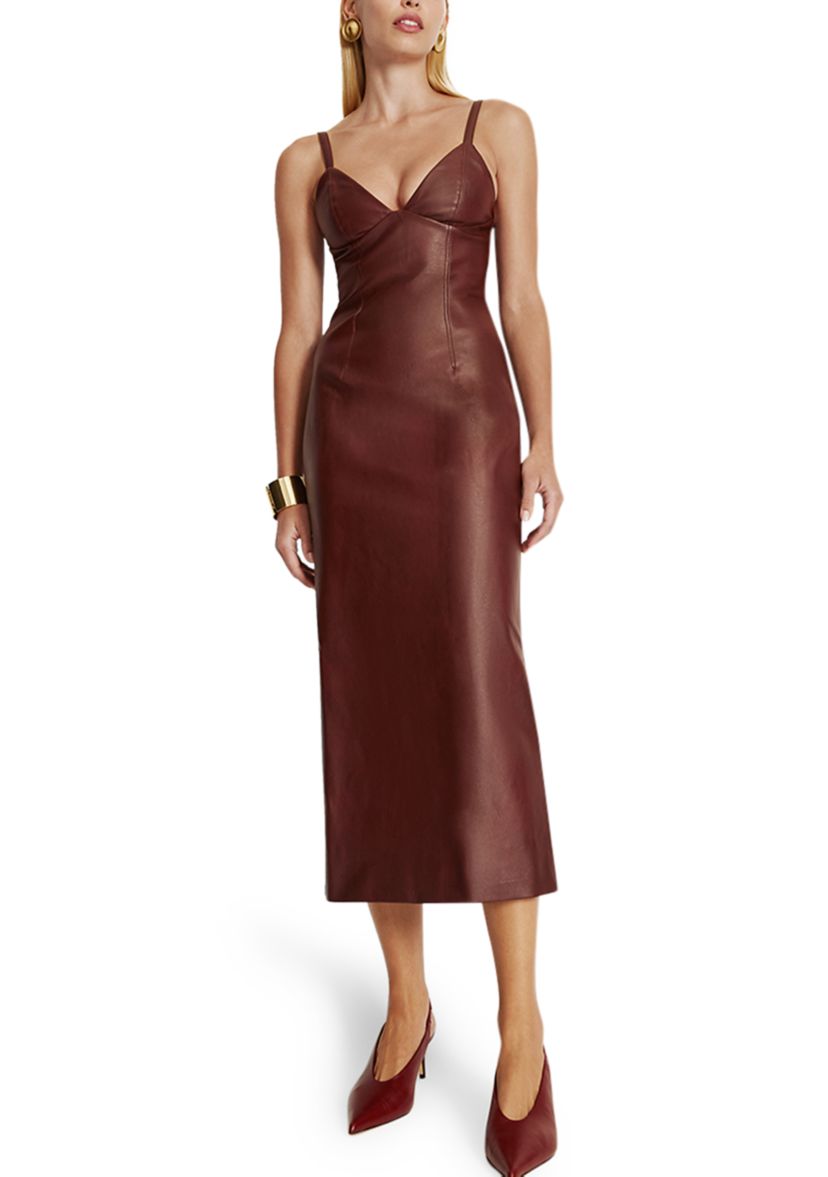 Womens V-Neck Solid Pleather Slim Dress