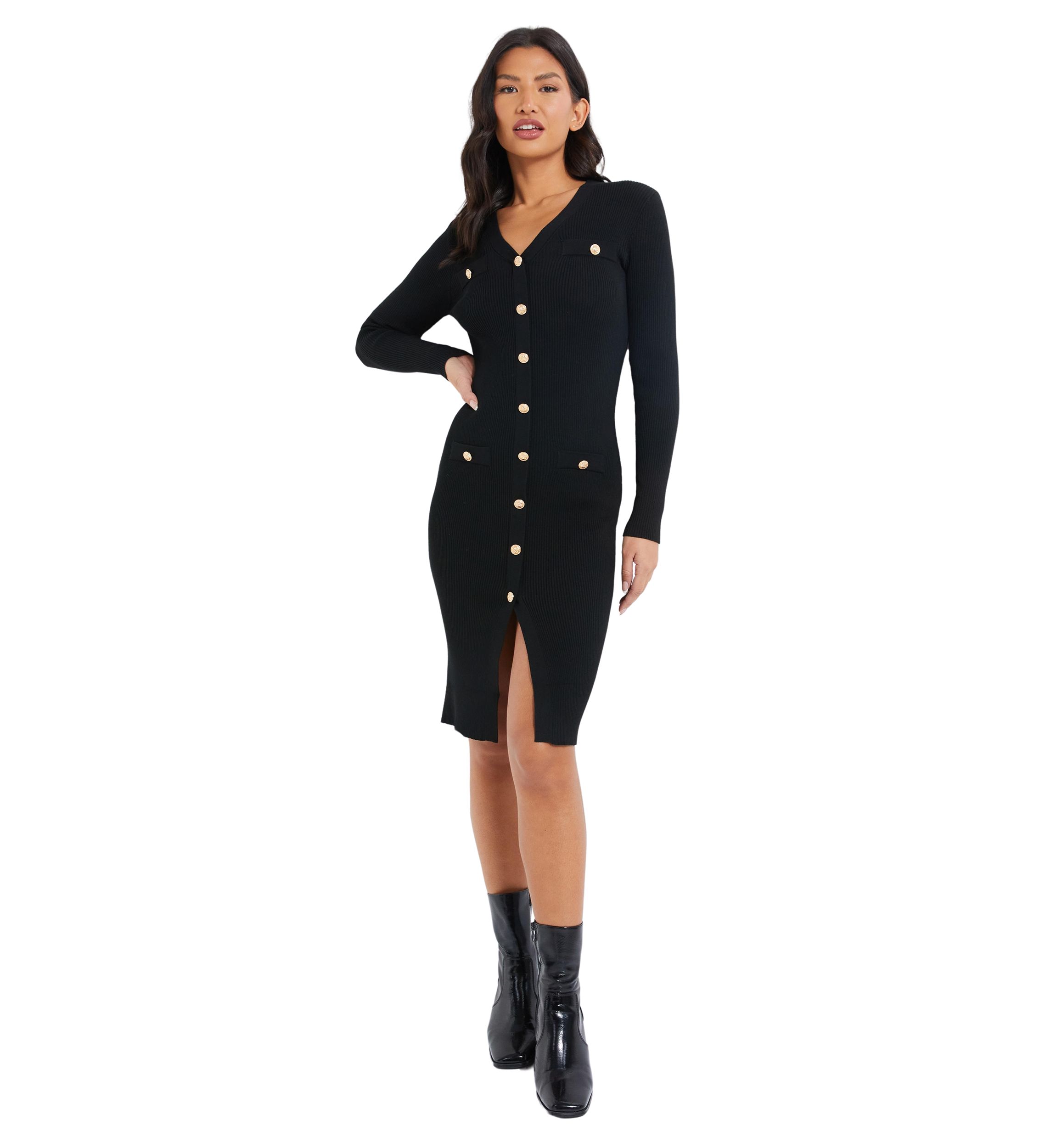Womens Long Sleeve V-Neck Solid Slim Bodycon Dress