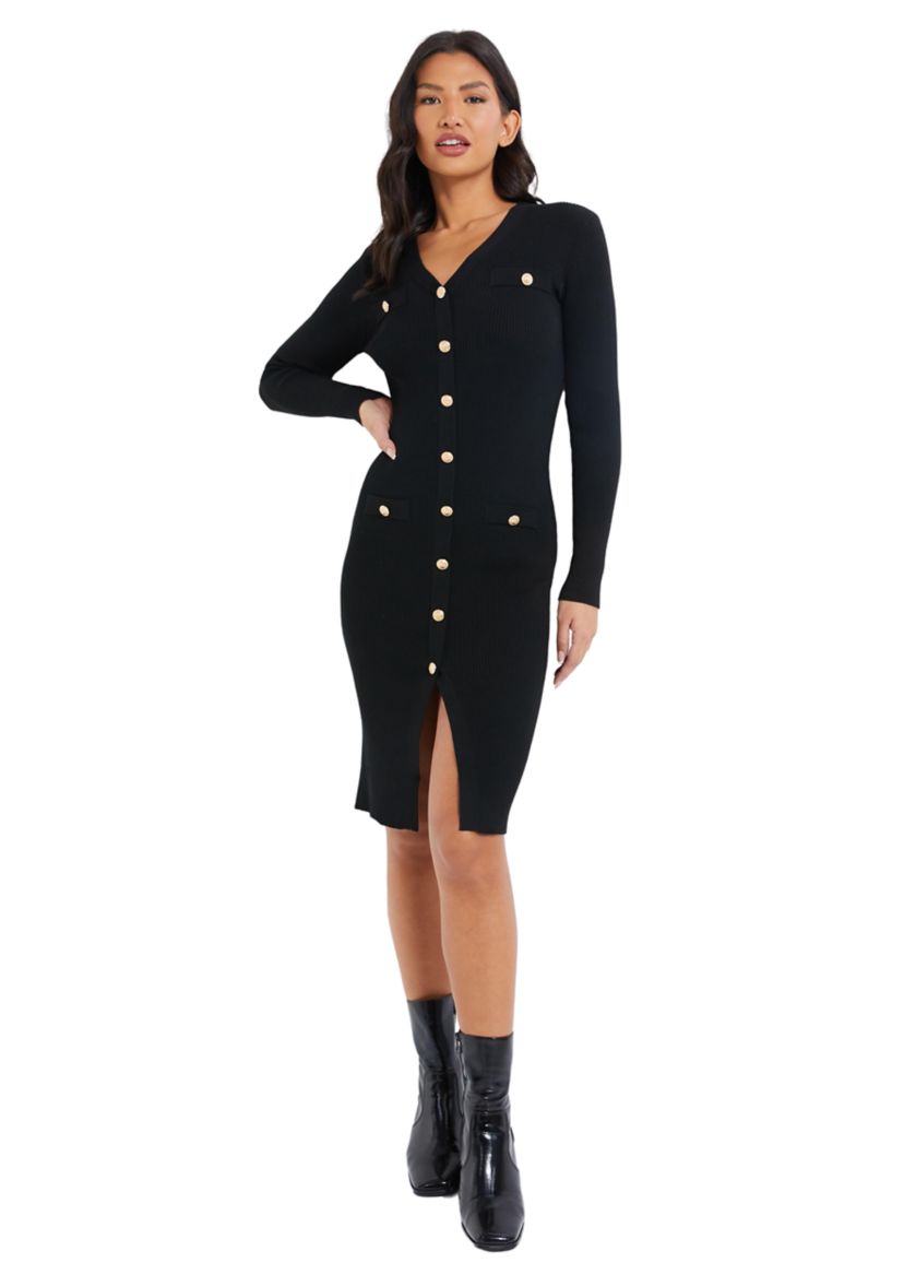 Womens Long Sleeve V-Neck Solid Slim Bodycon Dress