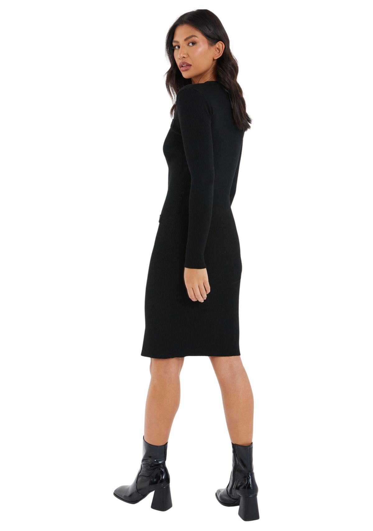 Womens Long Sleeve V-Neck Solid Slim Bodycon Dress