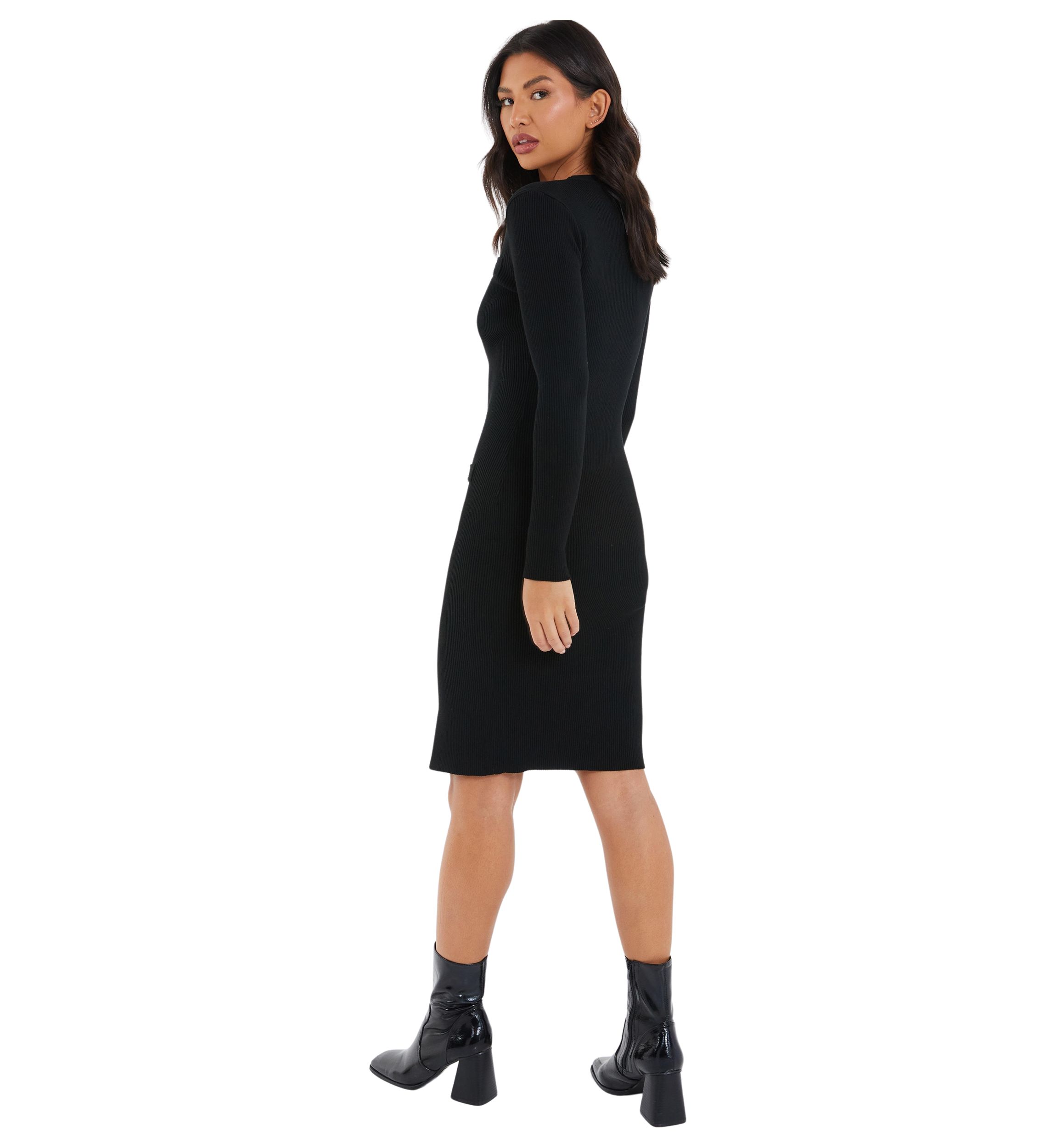 Womens Long Sleeve V-Neck Solid Slim Bodycon Dress