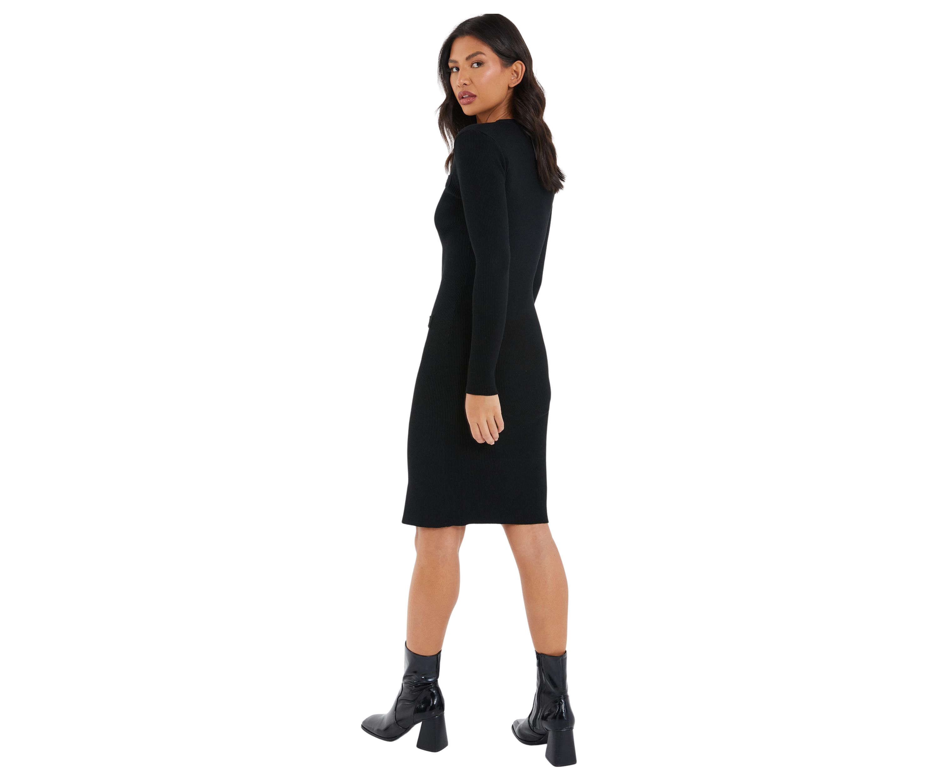 Womens Long Sleeve V-Neck Solid Slim Bodycon Dress