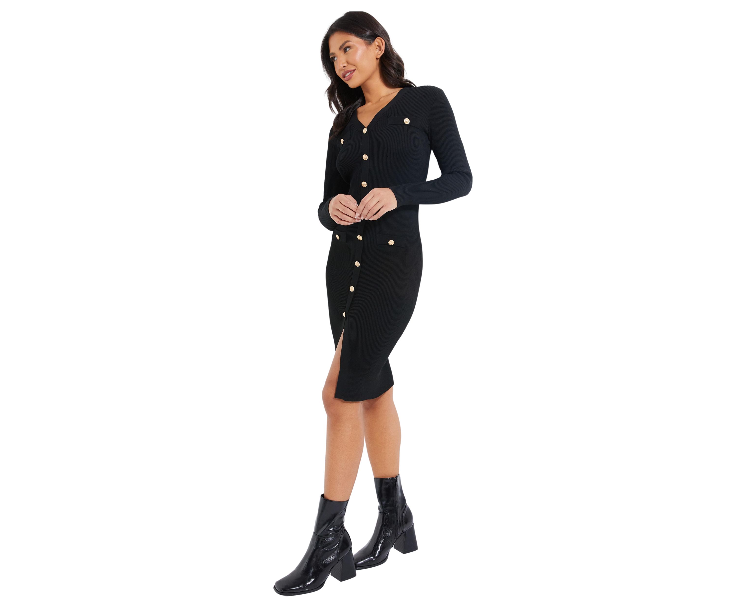 Womens Long Sleeve V-Neck Solid Slim Bodycon Dress