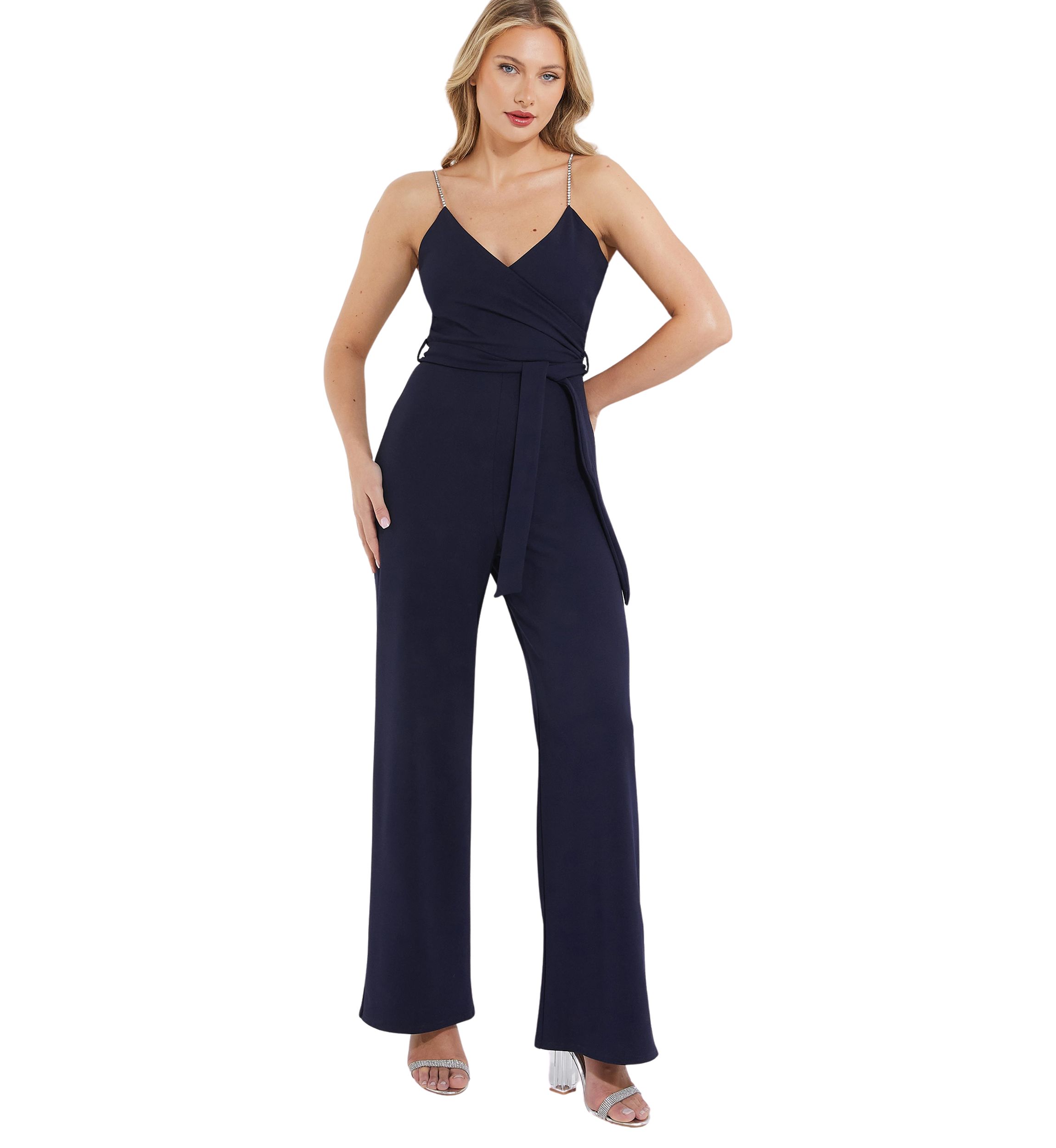 Womens Navy Wrap Diamond Strap Jumpsuit 