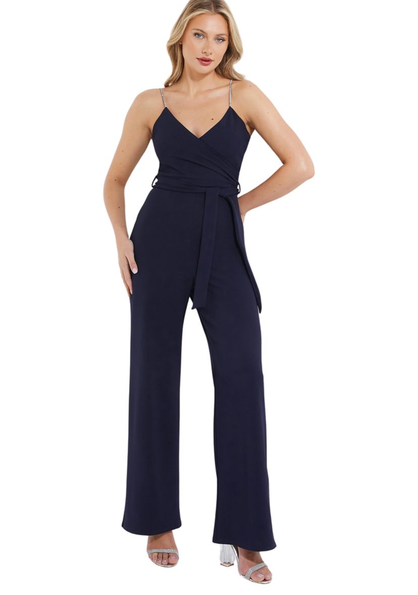 Womens Navy Wrap Diamond Strap Jumpsuit 