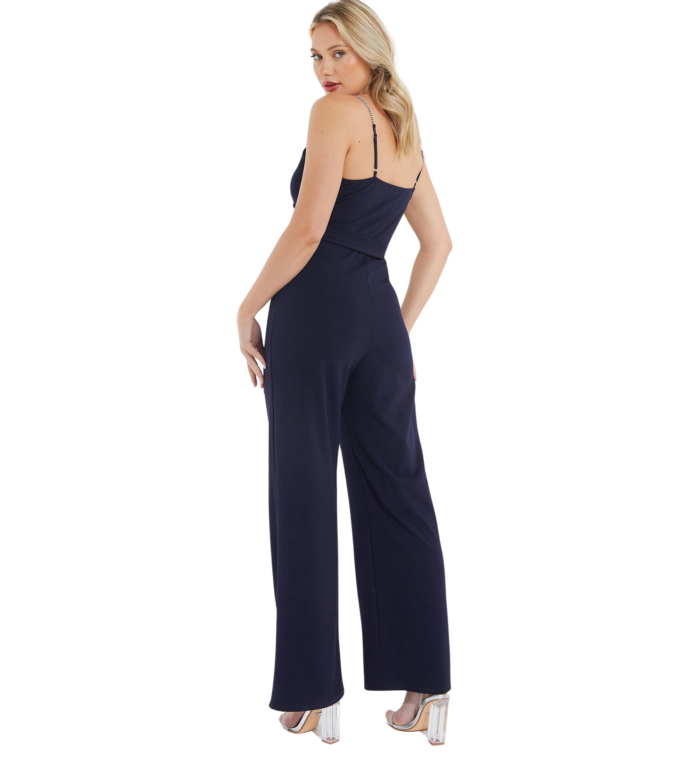 Womens Navy Wrap Diamond Strap Jumpsuit 