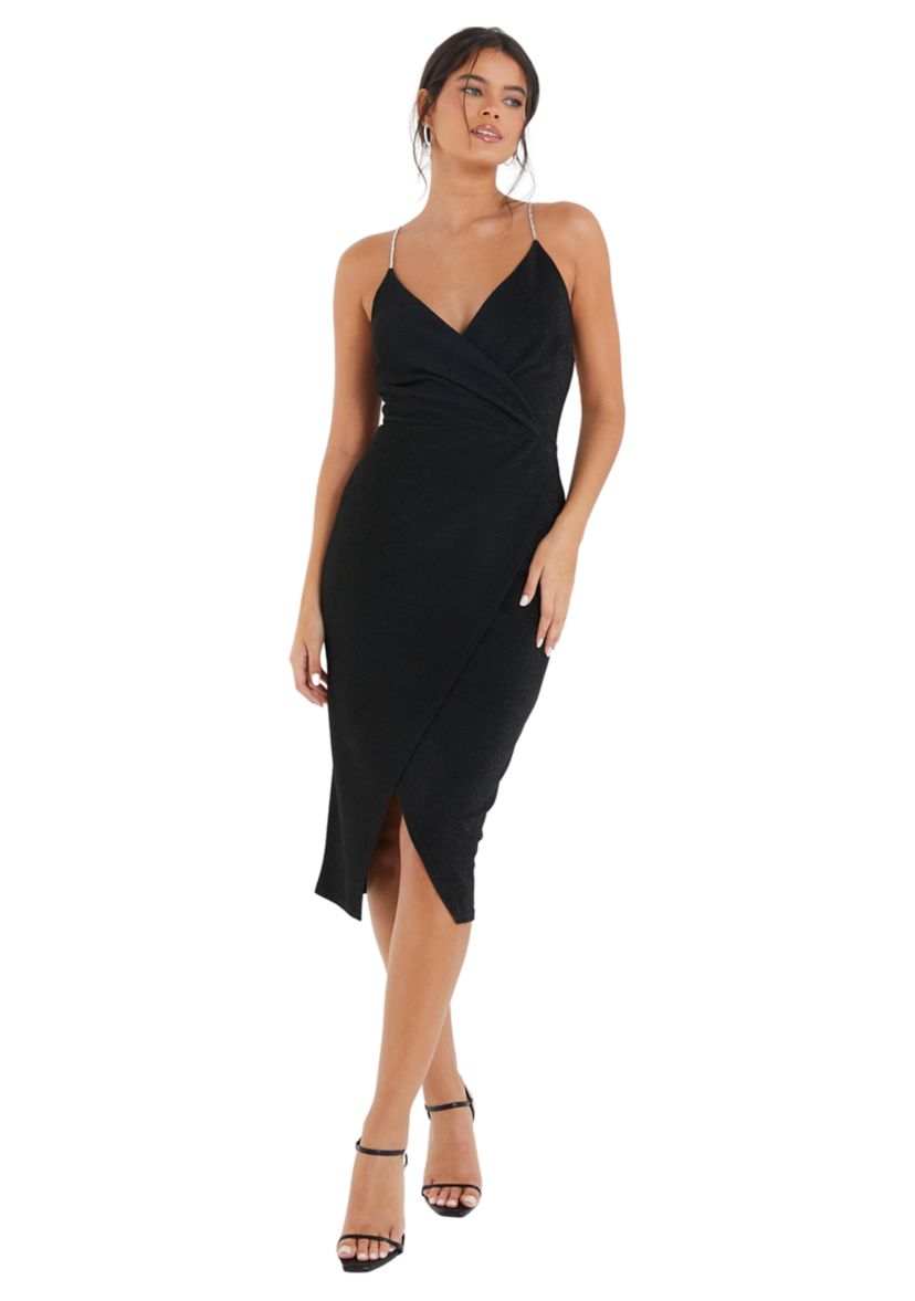 Womens Brillo Wrap Midi Dress with Diamante Straps