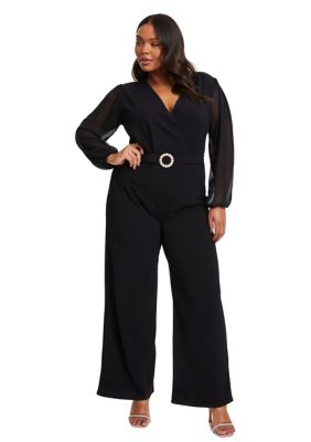 Quiz Women s Buckle Detail Chiffon Sleeve Palazzo Jumpsuit Black