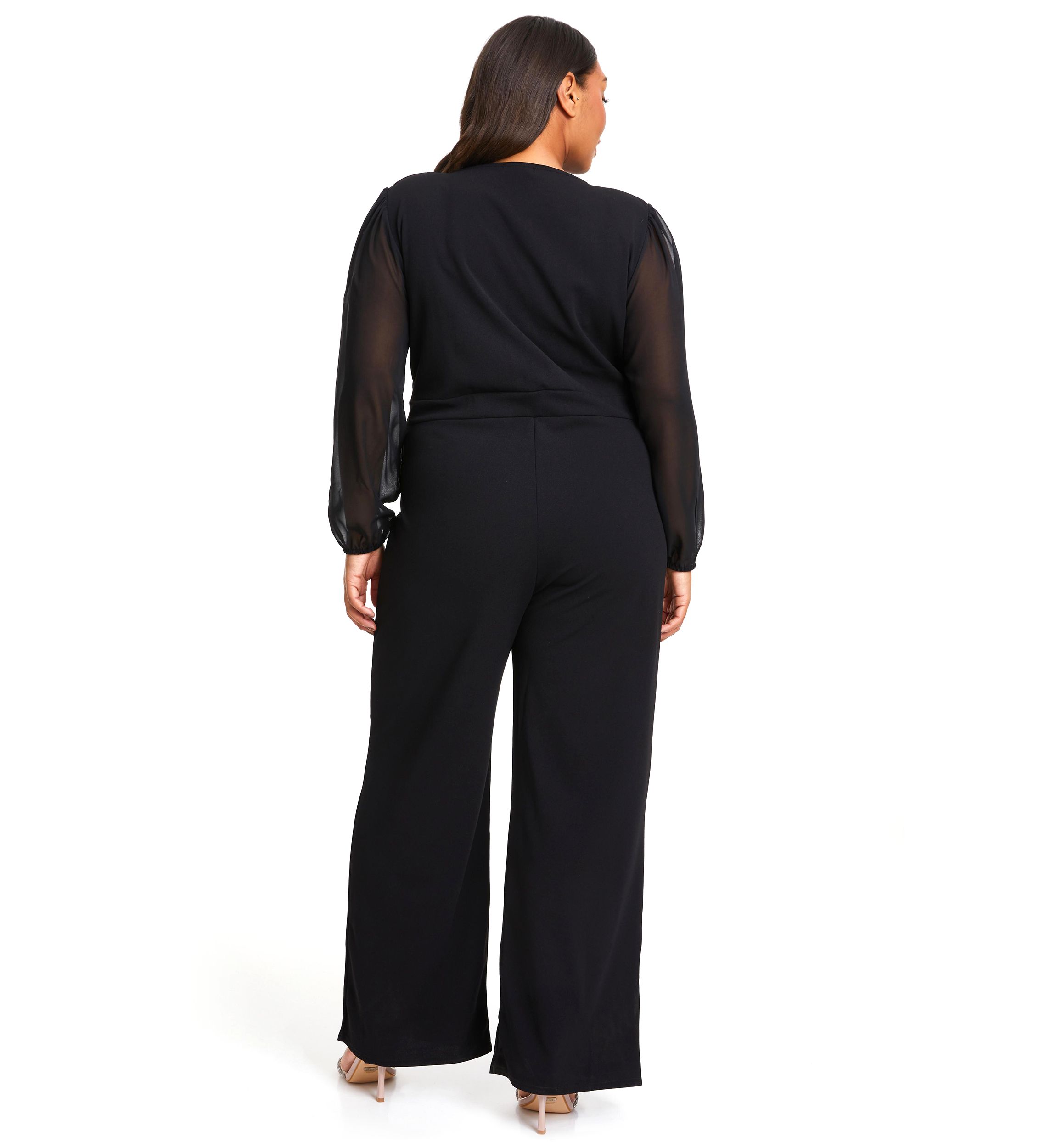 Womens Chiffon Sleeve Belted Jumpsuit 