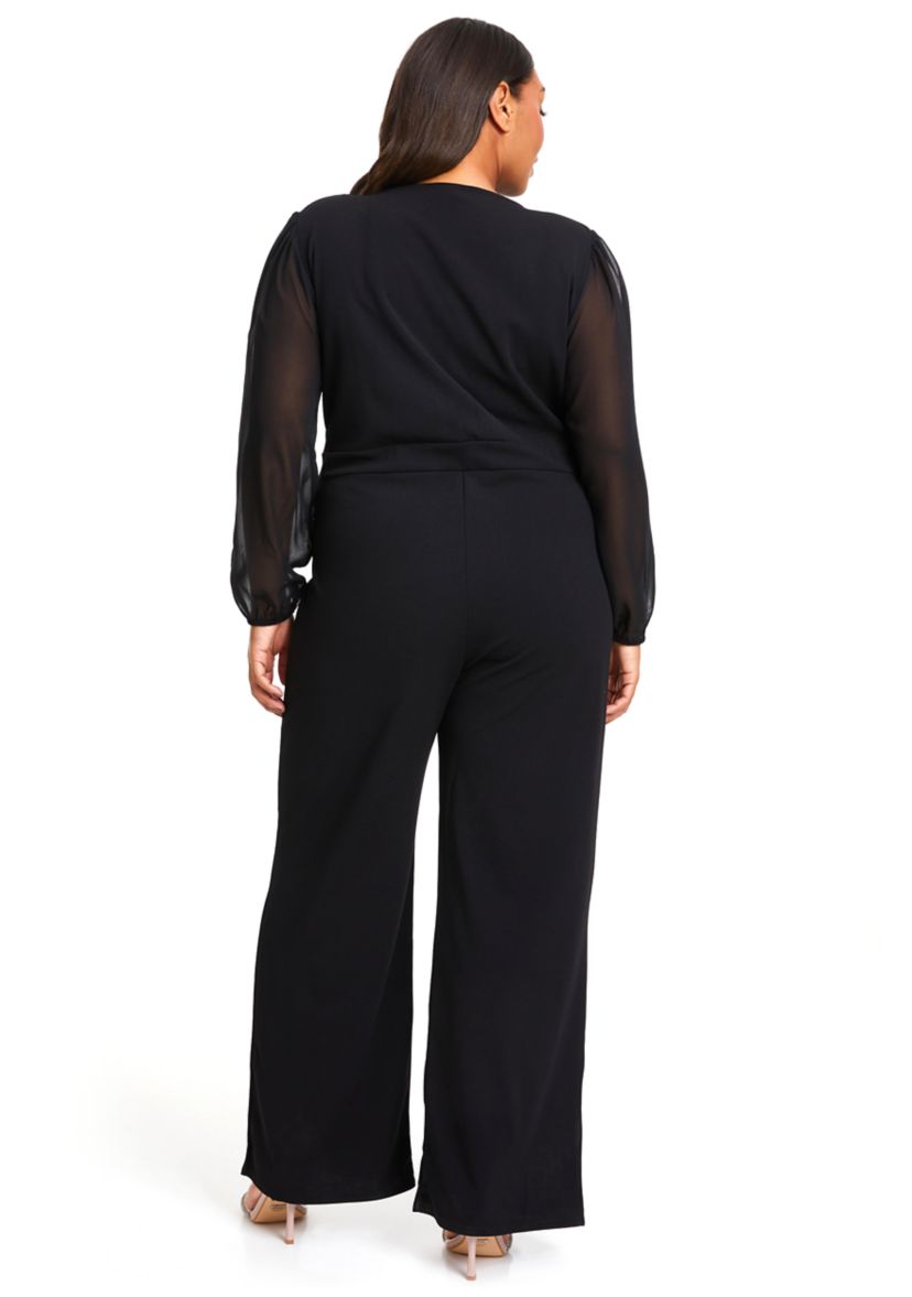 Womens Chiffon Sleeve Belted Jumpsuit 