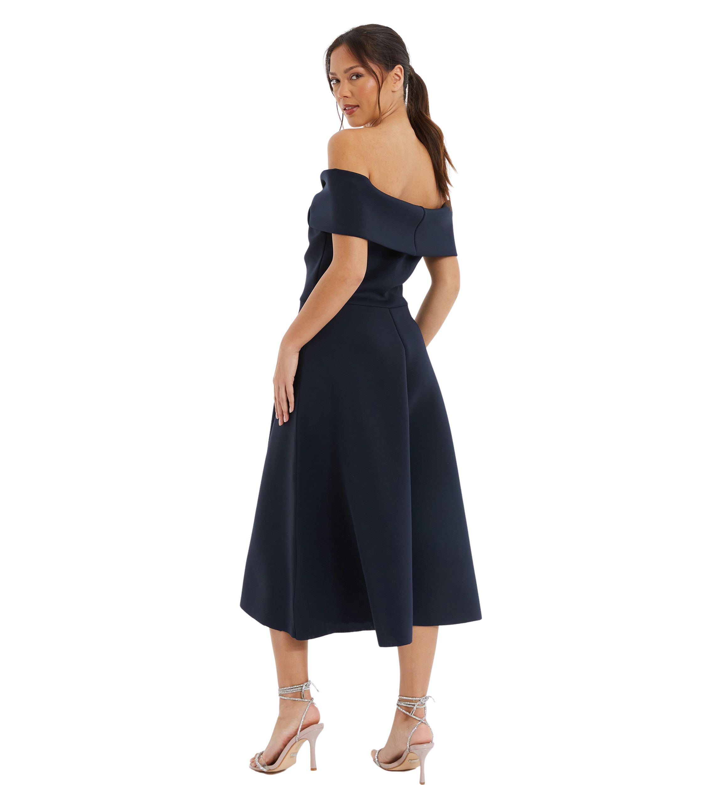 Womens Scuba Twist Front Bardot Skater Dress