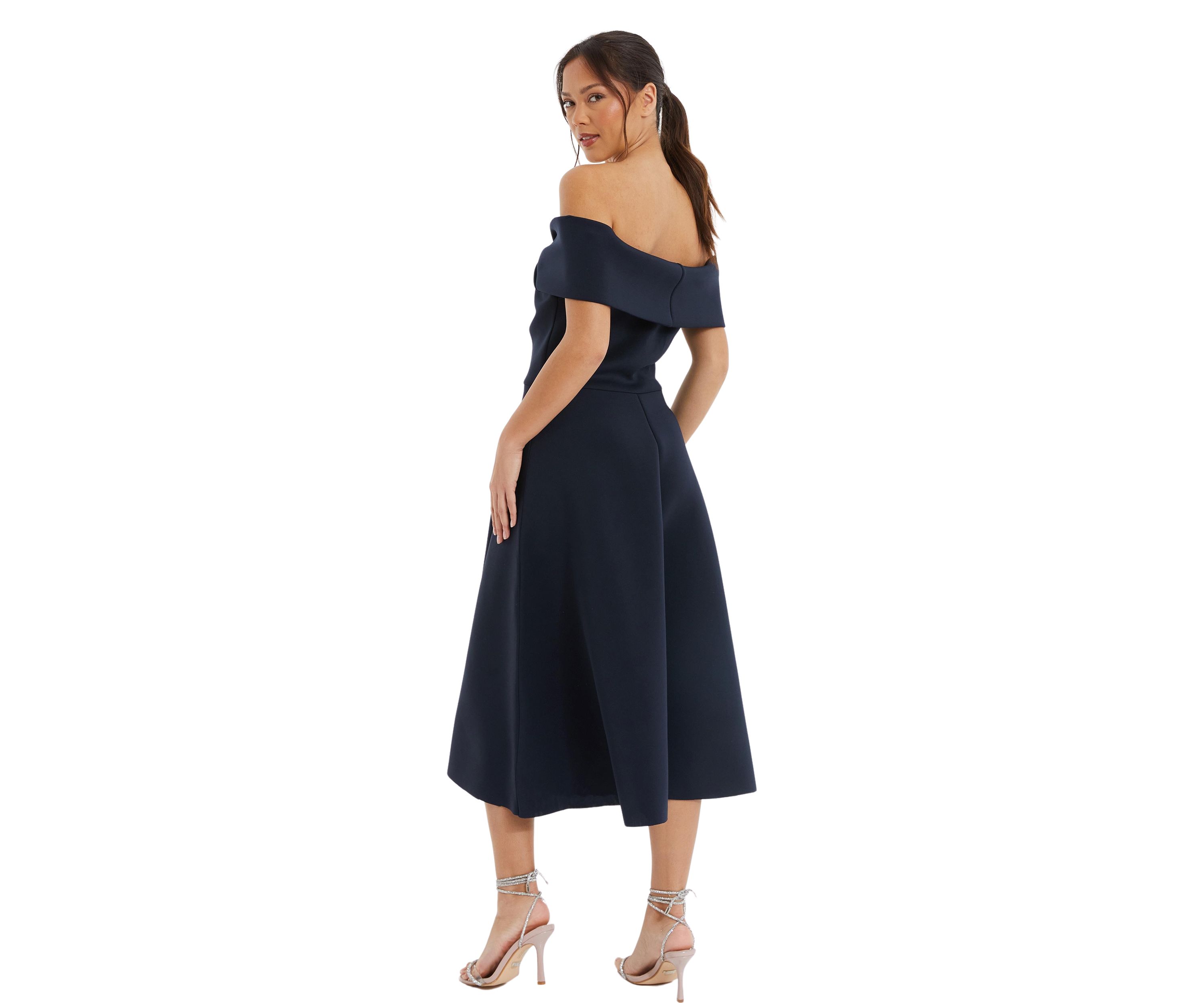Womens Scuba Twist Front Bardot Skater Dress