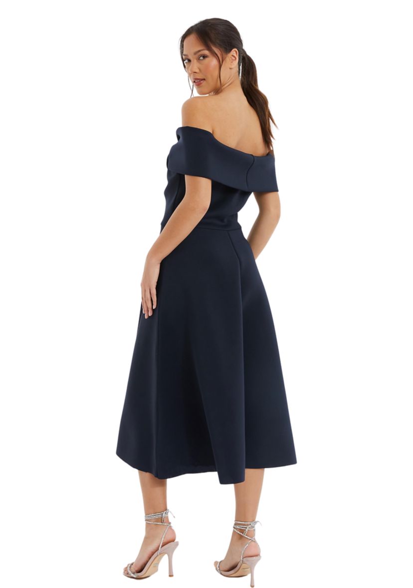 Womens Scuba Twist Front Bardot Skater Dress