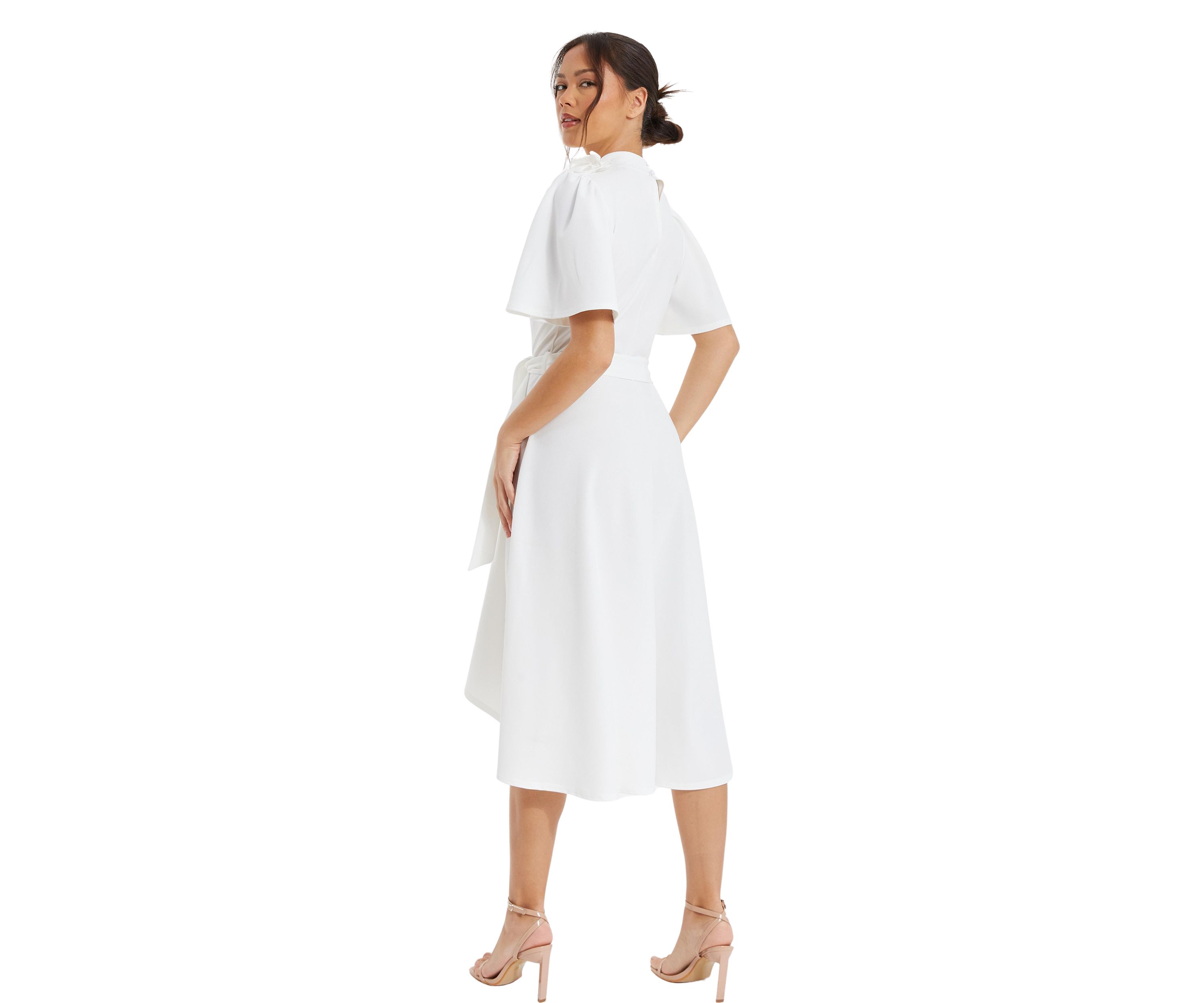 Womens Scuba Crepe Flower Detail Dip Hem Dress