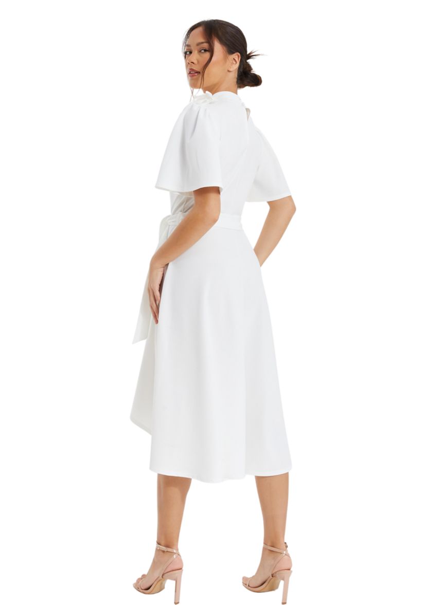 Womens Scuba Crepe Flower Detail Dip Hem Dress