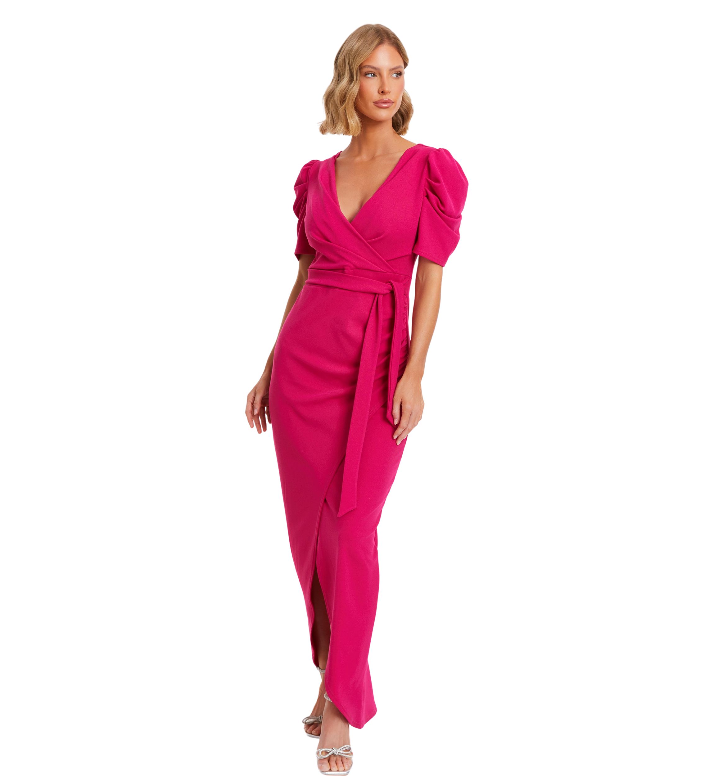 Womens  Scuba Crepe Puff Sleeve Maxi Dress