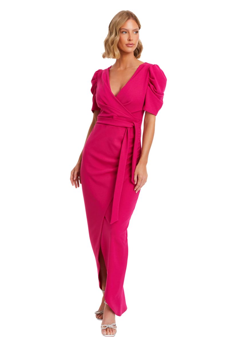 Womens  Scuba Crepe Puff Sleeve Maxi Dress