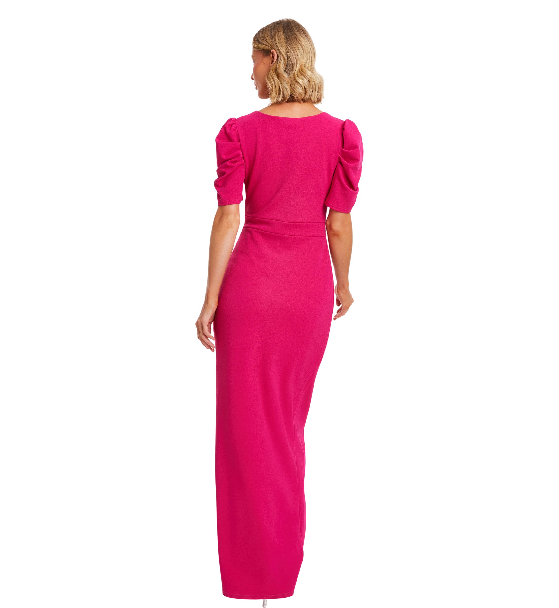 Womens  Scuba Crepe Puff Sleeve Maxi Dress