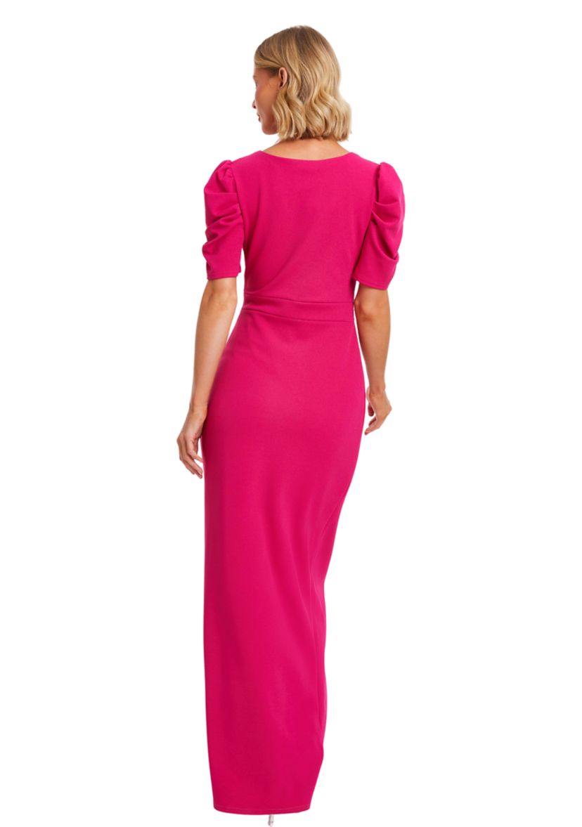 Womens  Scuba Crepe Puff Sleeve Maxi Dress
