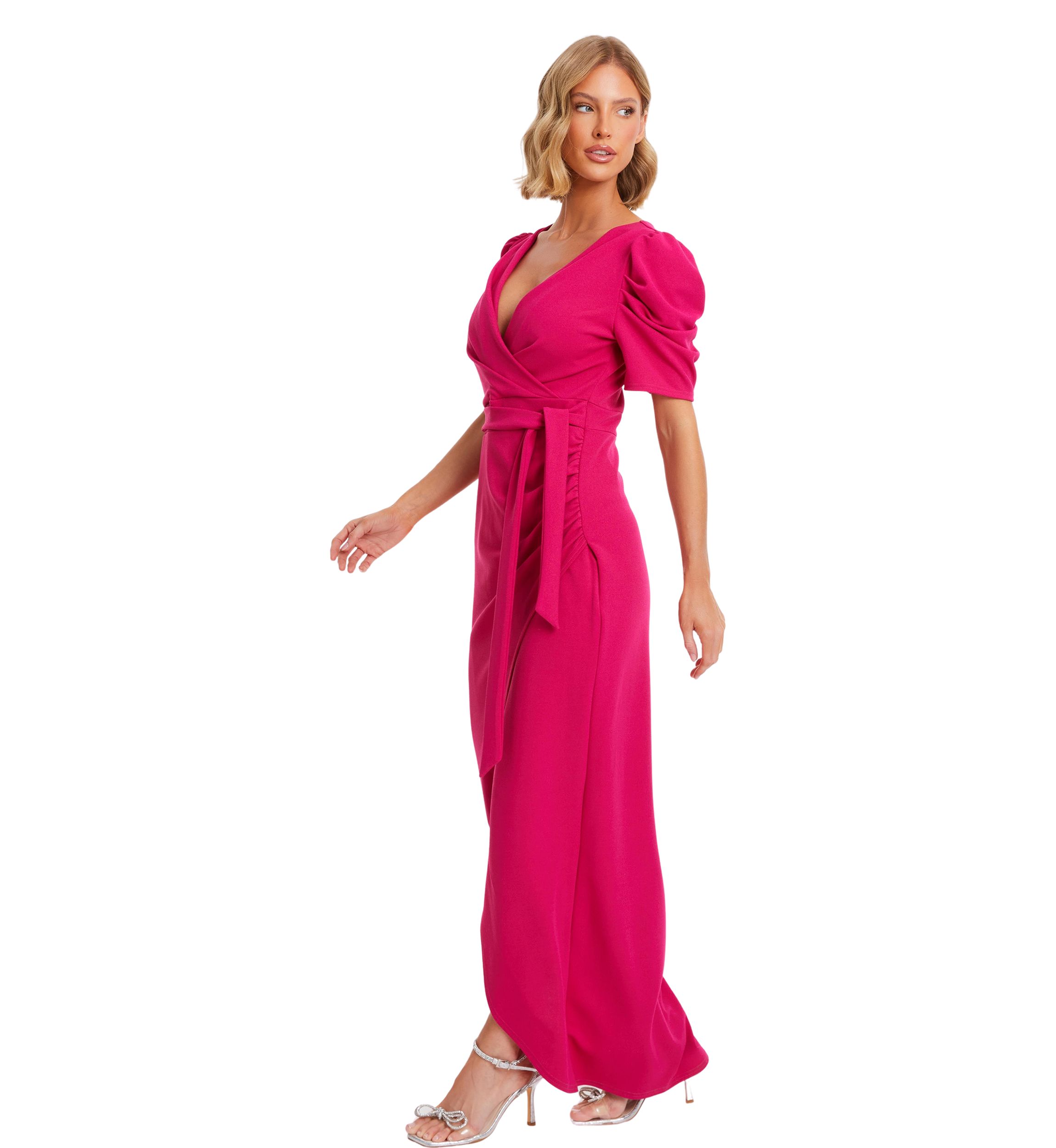 Womens  Scuba Crepe Puff Sleeve Maxi Dress
